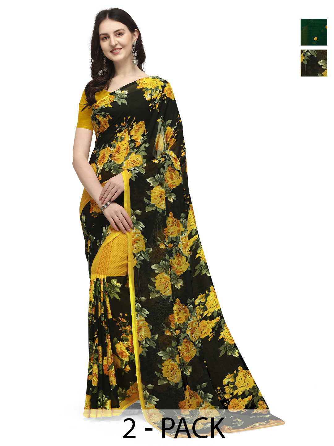 

ANAND SAREES Floral Saree Pack of 2, Green