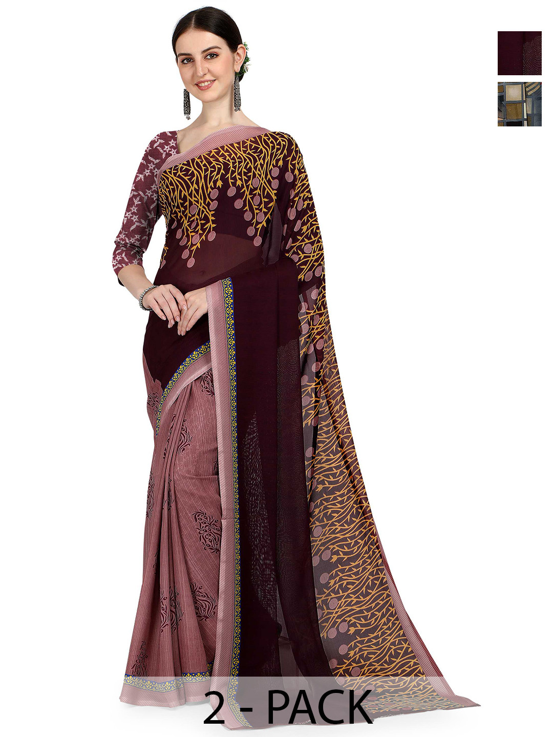 

ANAND SAREES Ethnic Motifs Saree Pack of 2, Black