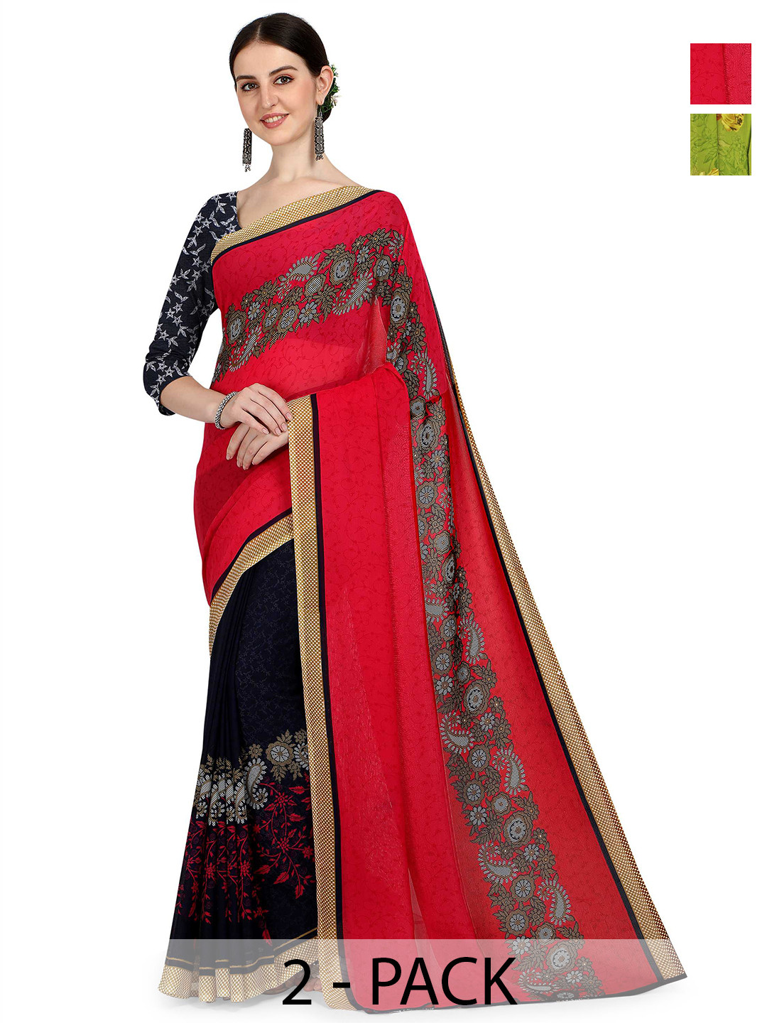

ANAND SAREES Floral Poly Georgette Saree, Red