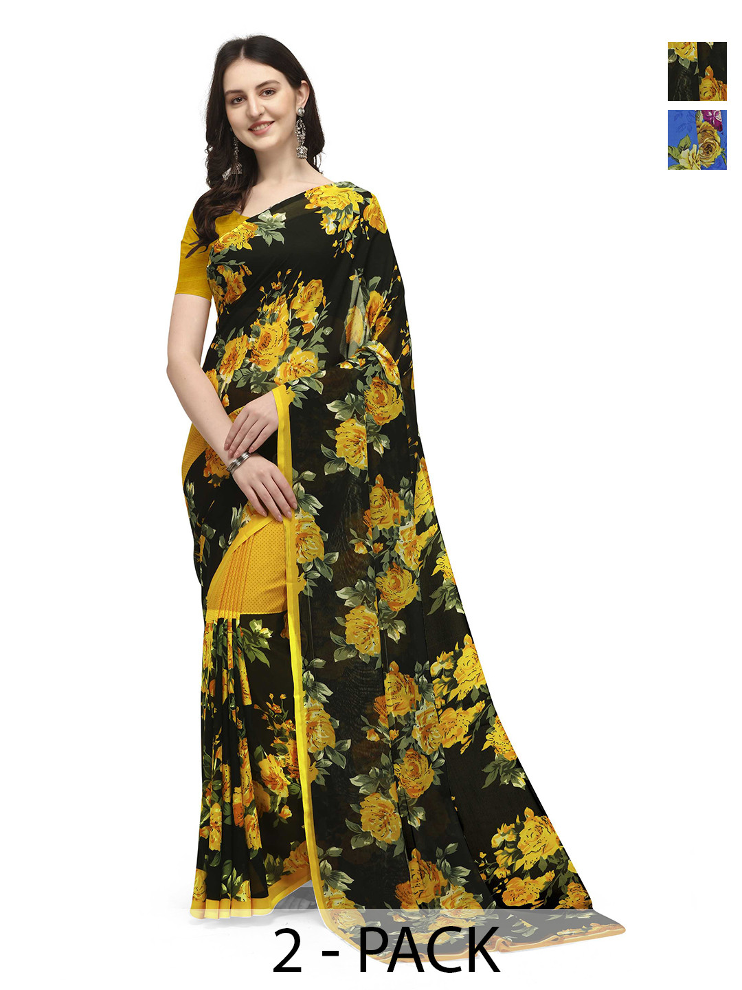 

ANAND SAREES Floral Saree Pack of 2, Black