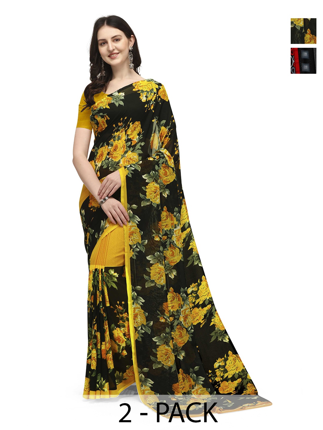 

ANAND SAREES Floral Saree Pack of 2, Black