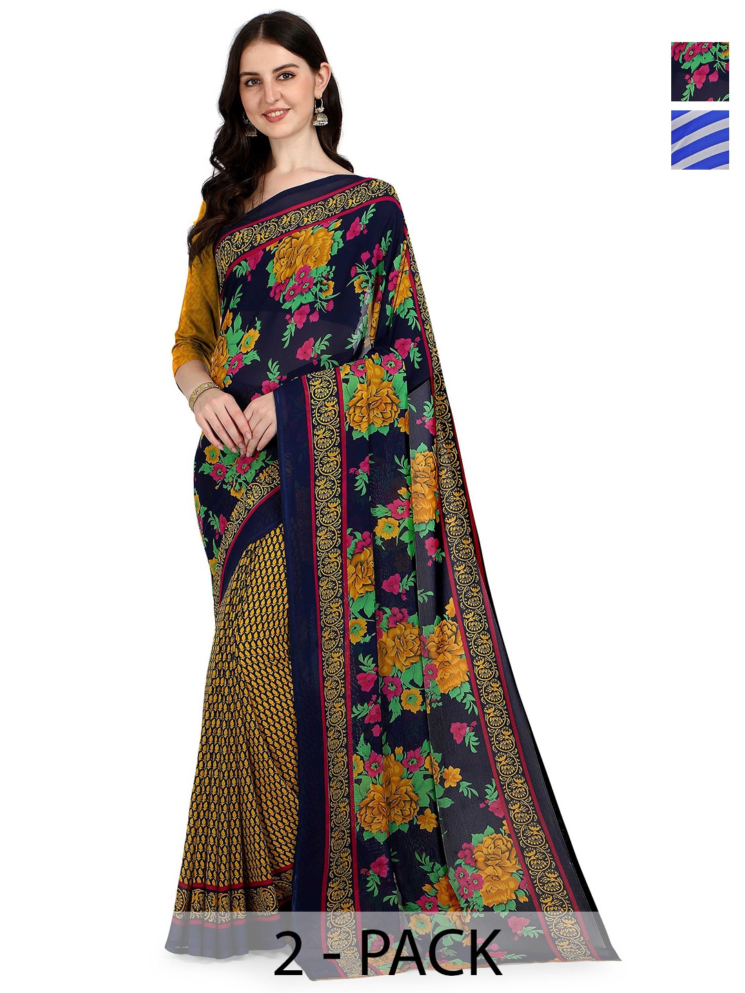 

ANAND SAREES Selection of 2 Floral Saree, Black