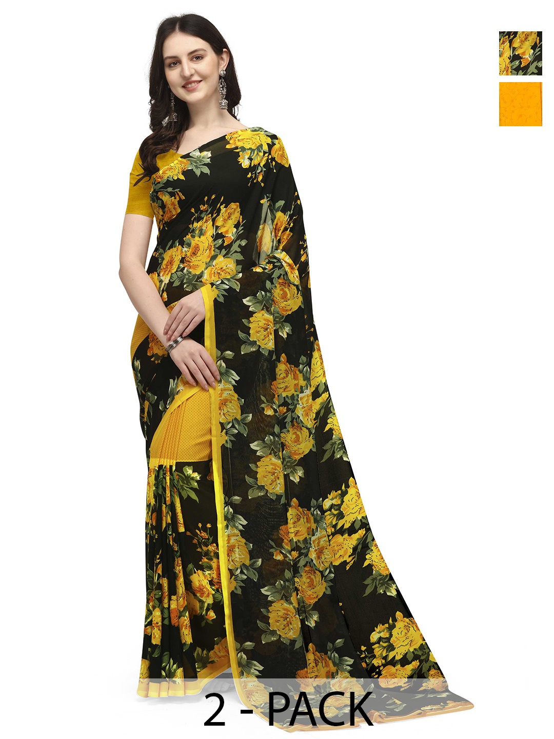 

ANAND SAREES Floral 2-Pack Saree, Yellow