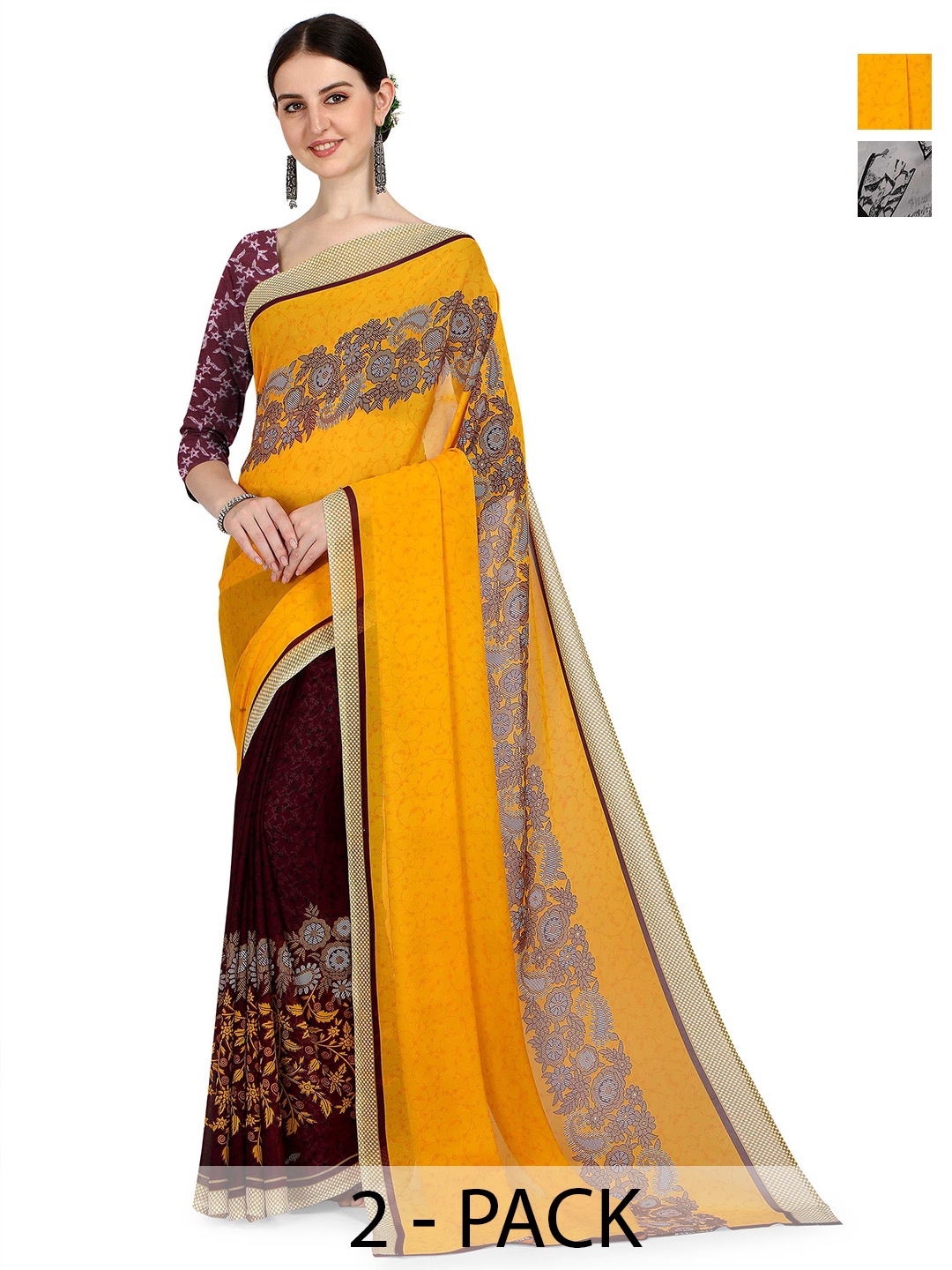 

ANAND SAREES Pack Of 2 Floral Saree, Yellow