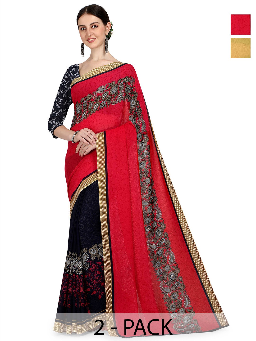 

ANAND SAREES Floral Saree Pack of 2, Red