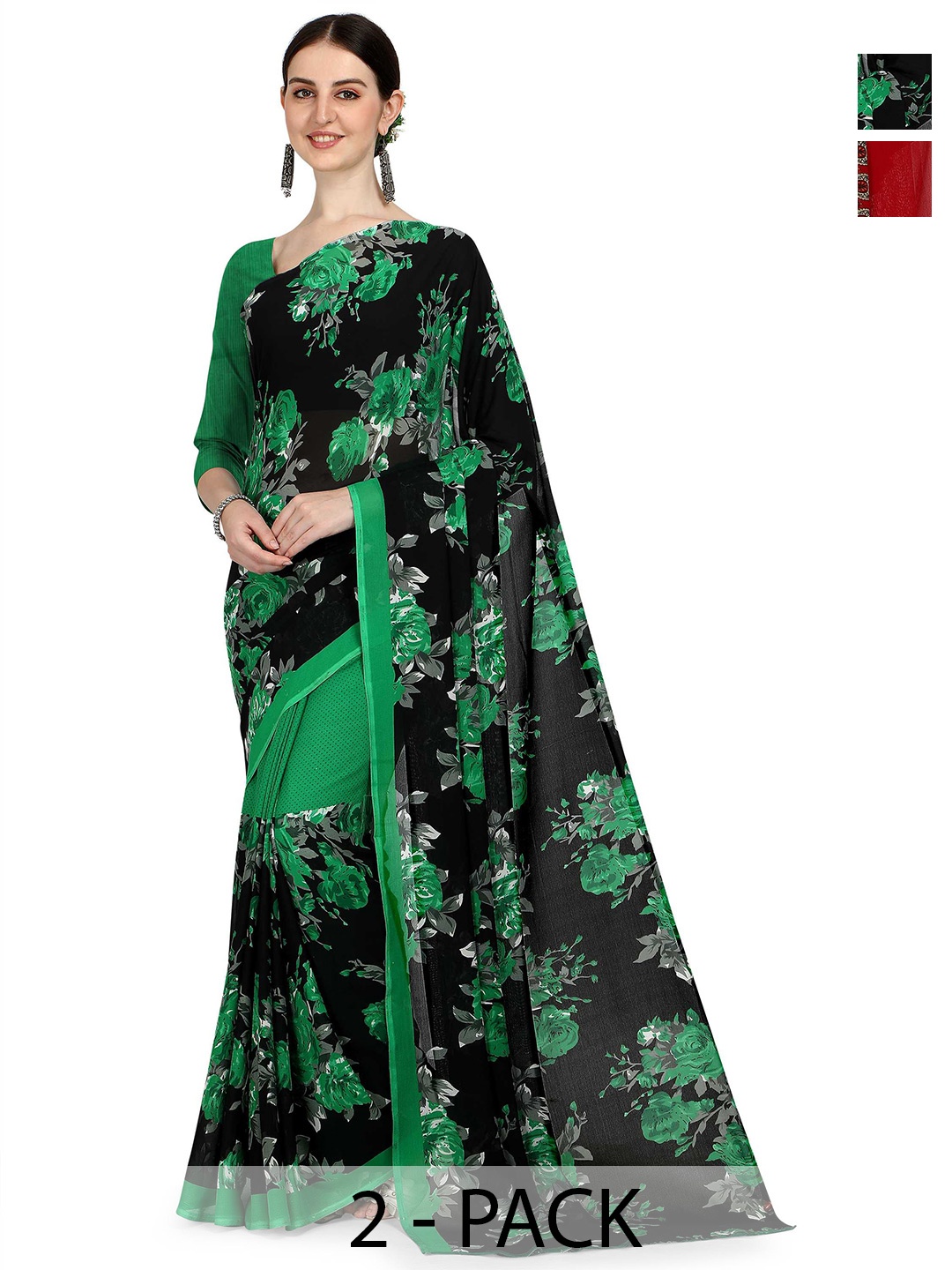 

ANAND SAREES Floral Poly Georgette Saree, Red