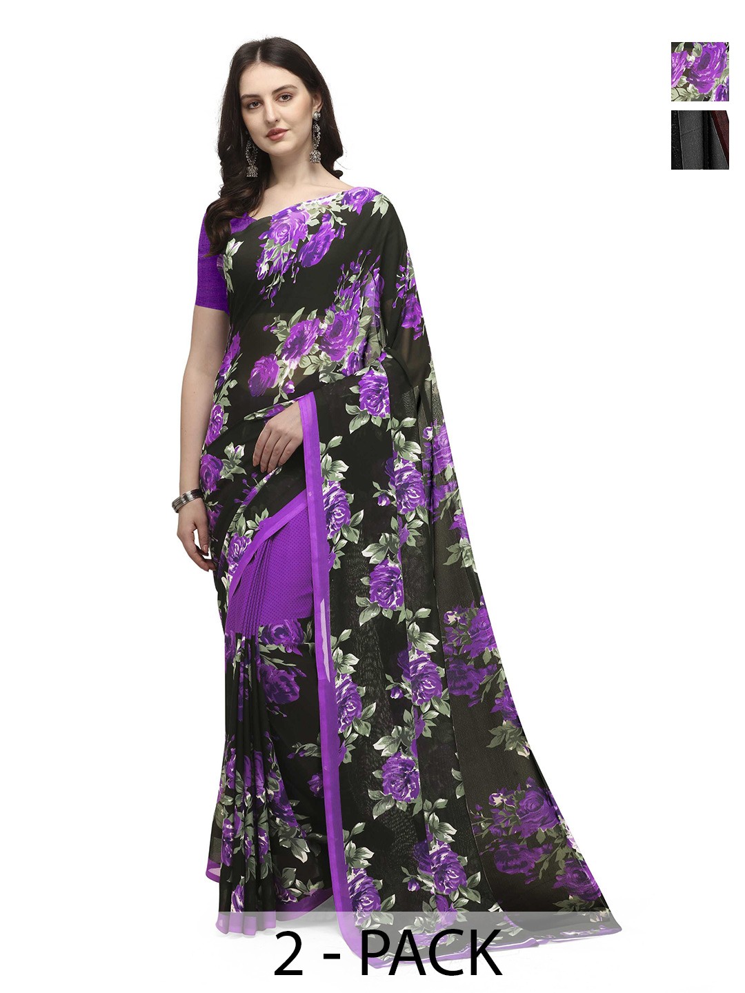 

ANAND SAREES Pack of 2 Floral Saree, Purple