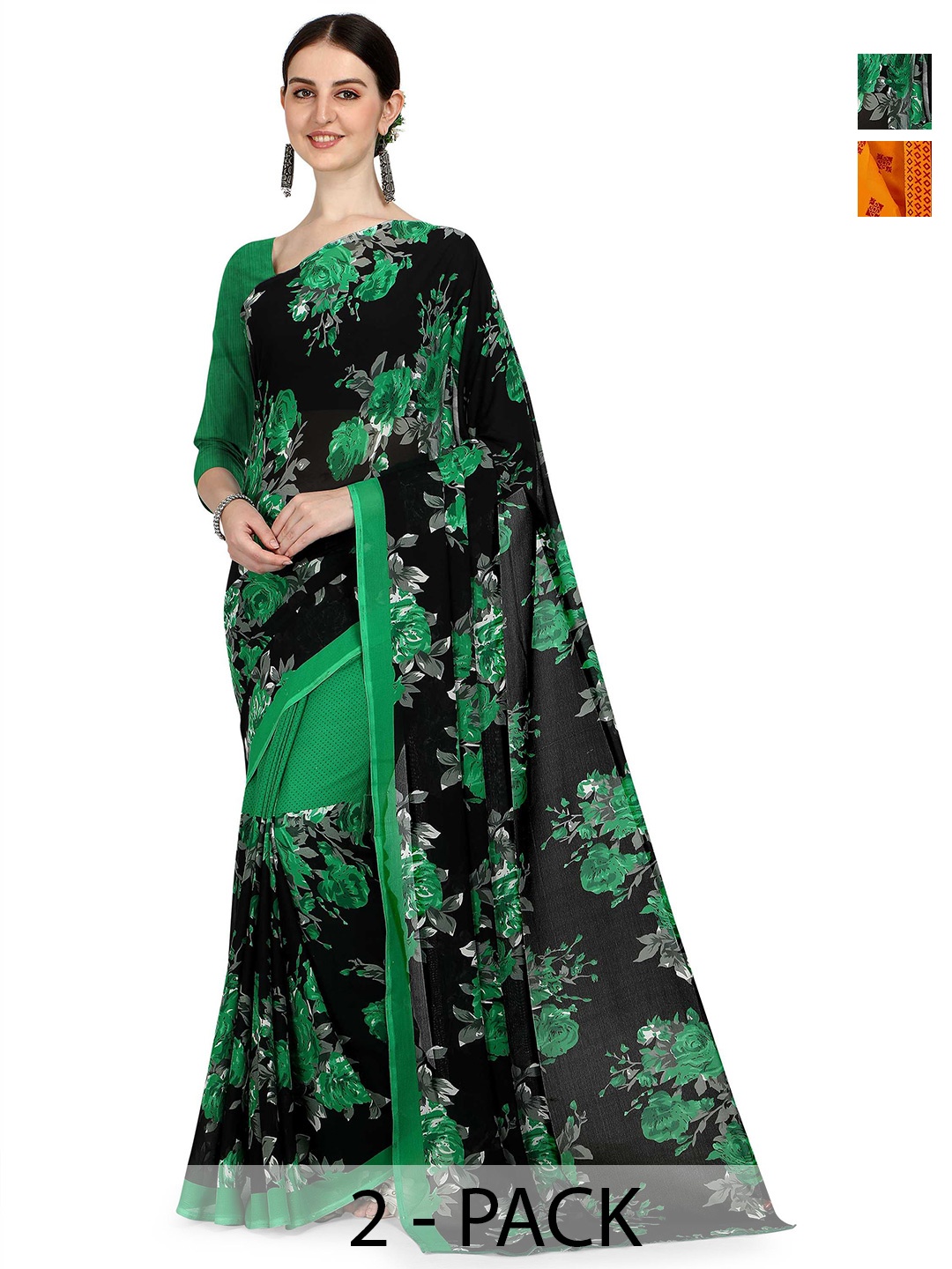 

ANAND SAREES Floral 2-Pack Saree, Black