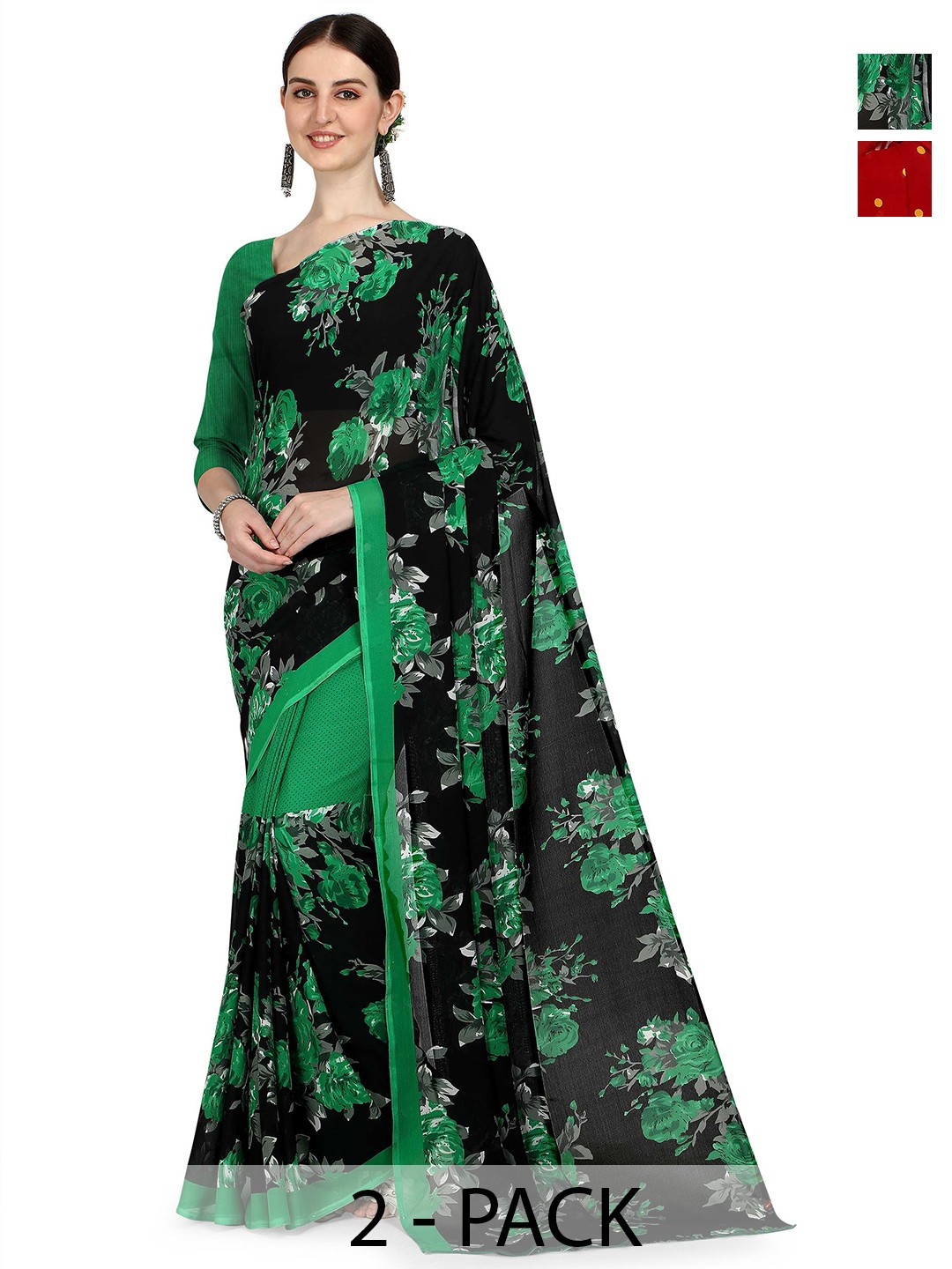 

ANAND SAREES Floral 2-Pack Saree, Green