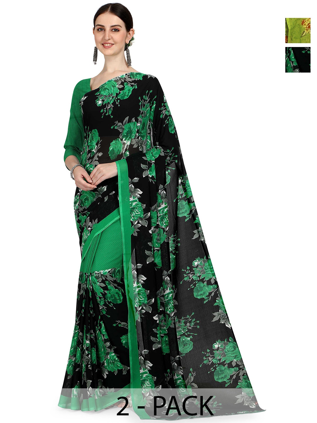 

ANAND SAREES Floral Poly Georgette Saree, Green