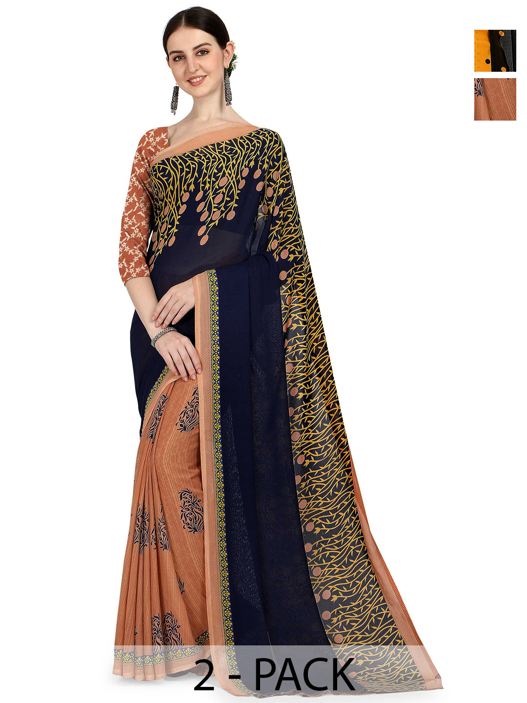 

ANAND SAREES Pack Of 2 Polka Dot Saree, Peach