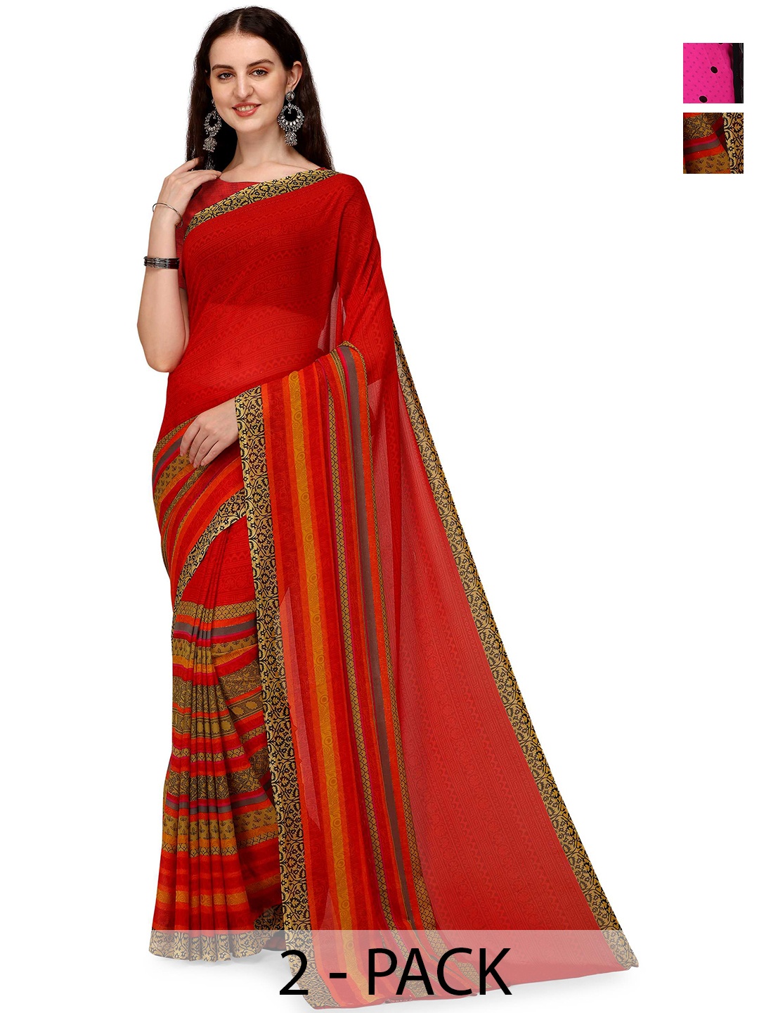 

ANAND SAREES Polka Dot 2-Pack Saree, Black