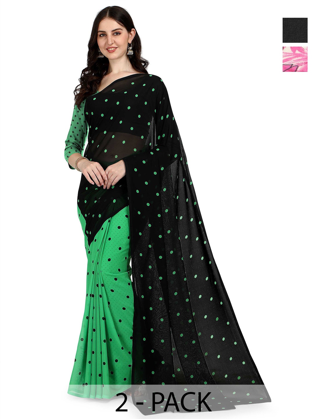 

ANAND SAREES Pack Of 2 Floral Saree With Blouse Piece, Black