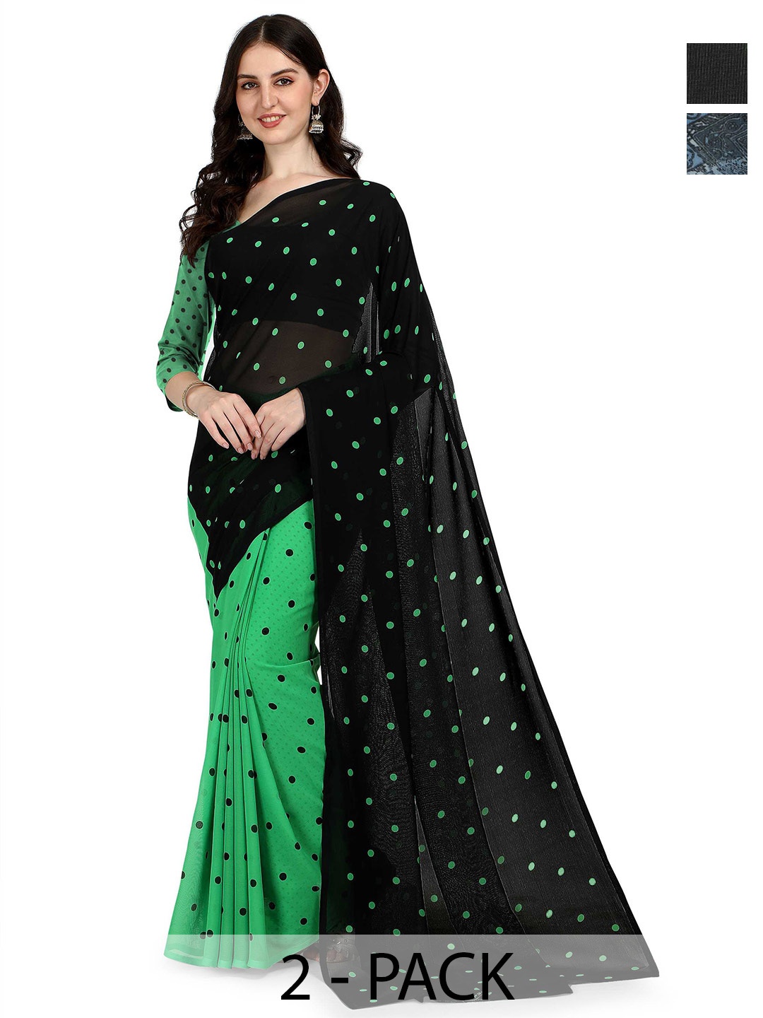 

ANAND SAREES Polka Dot Printed Pack of 2 Saree, Black