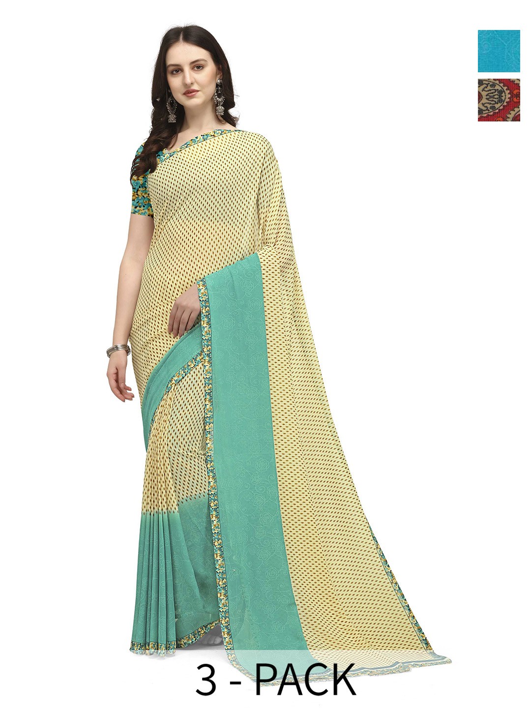 

ANAND SAREES Pack Of 2 Printed Saree With Blouse Piece, Red