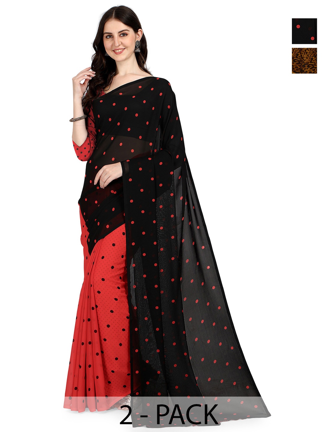 

ANAND SAREES Polka Dot 2-Pack Saree, Black