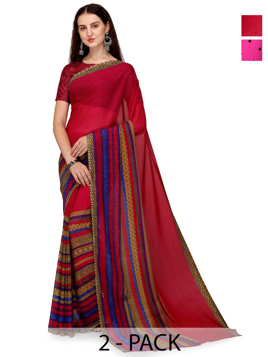 

ANAND SAREES Pack of 2 Polka Dot Saree, Black