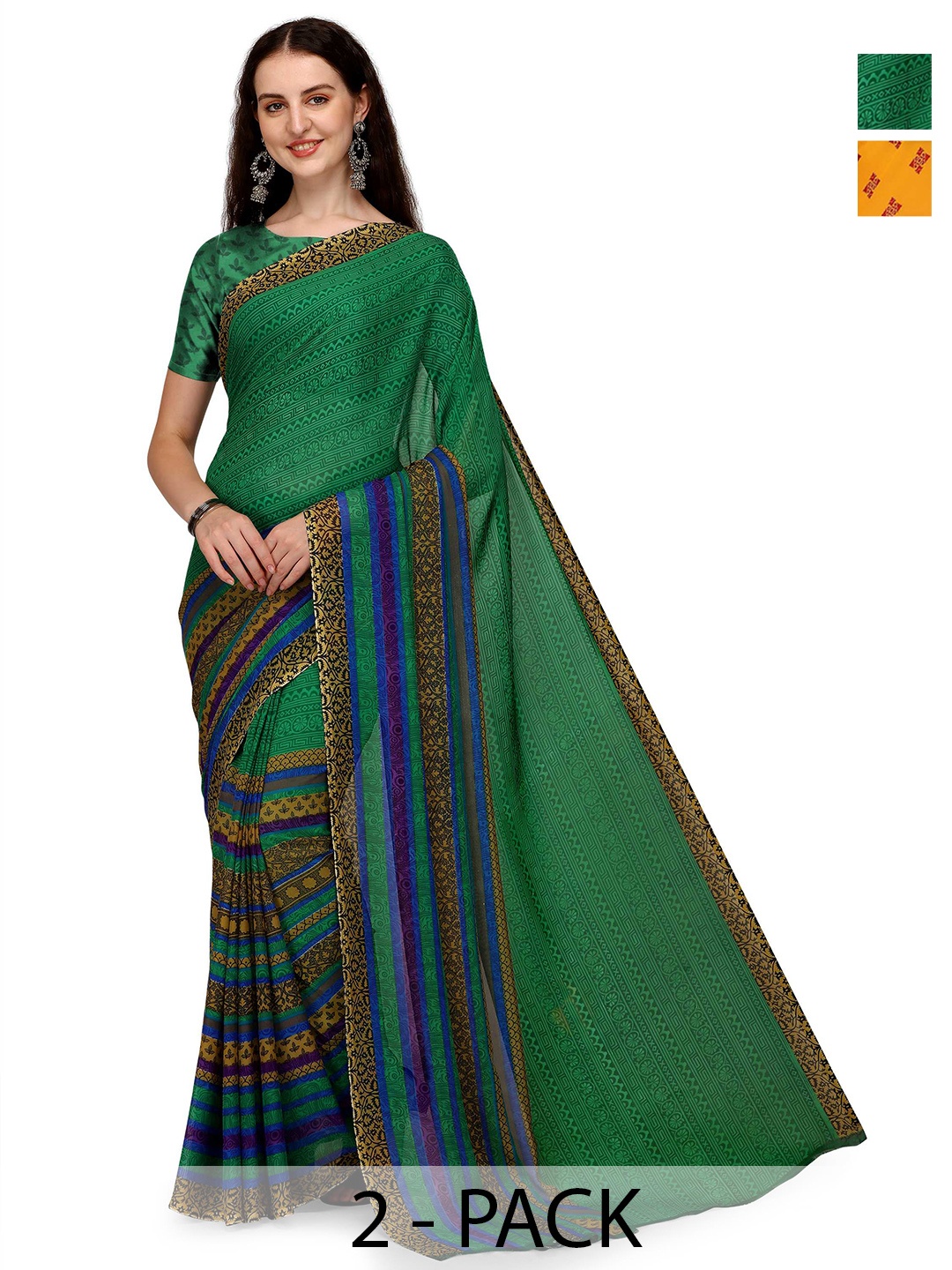 

ANAND SAREES Ethnic Motifs Saree Pack of 2, Orange