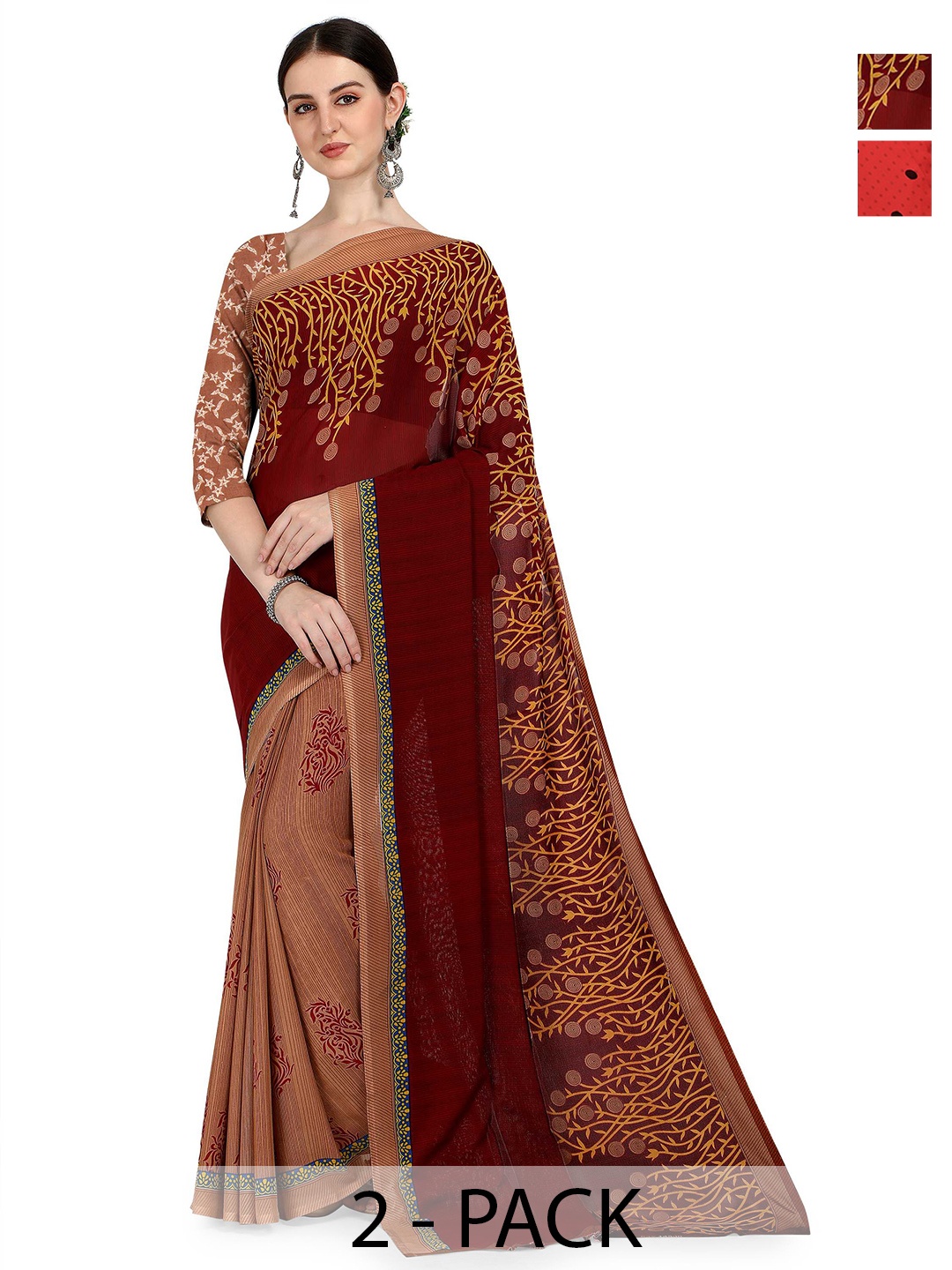 

ANAND SAREES Pack Of 2 Polka Dot Half and Half Saree With Blouse Piece, Black
