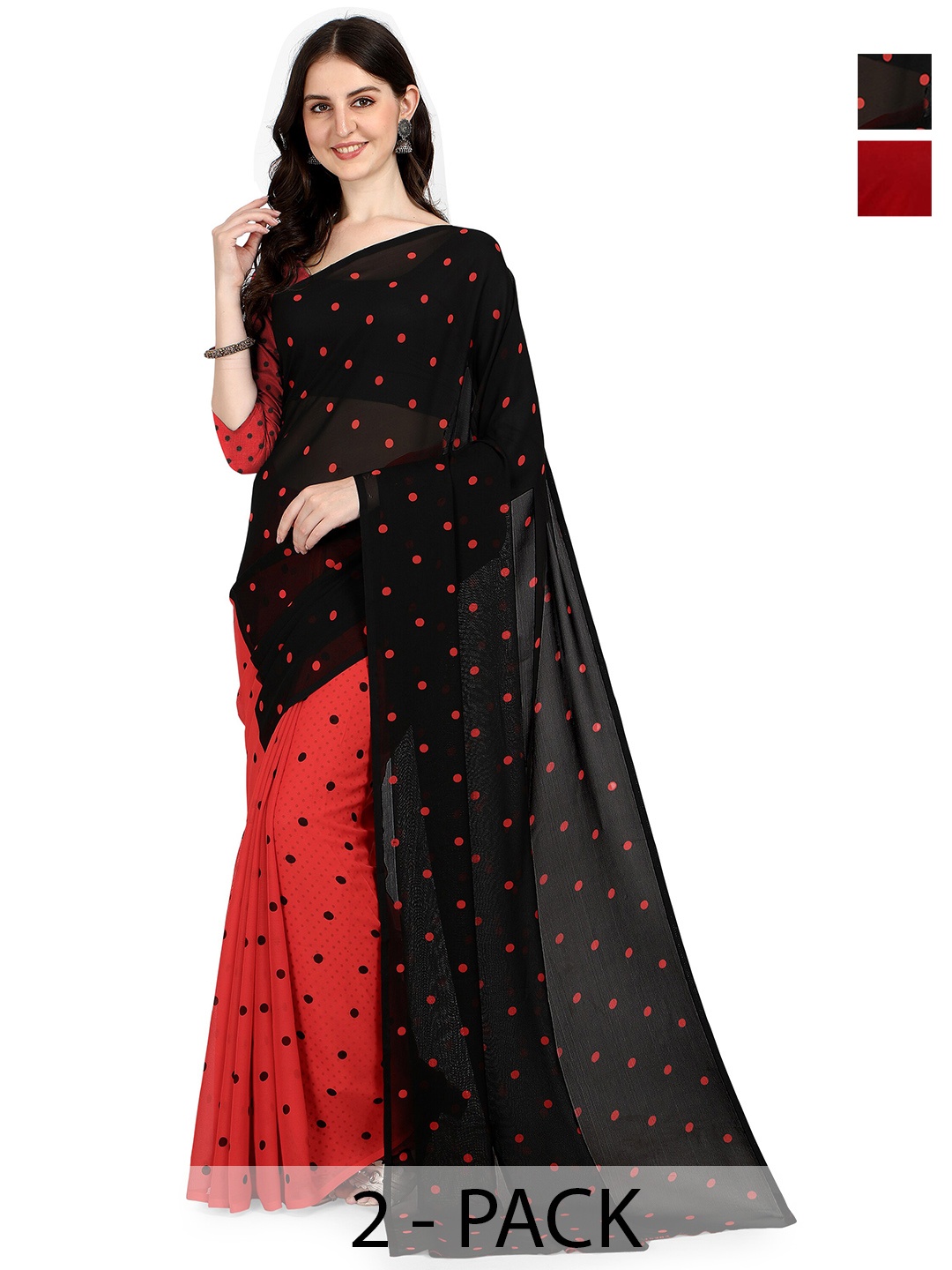 

ANAND SAREES Polka Dot Saree Pack of 2, Black