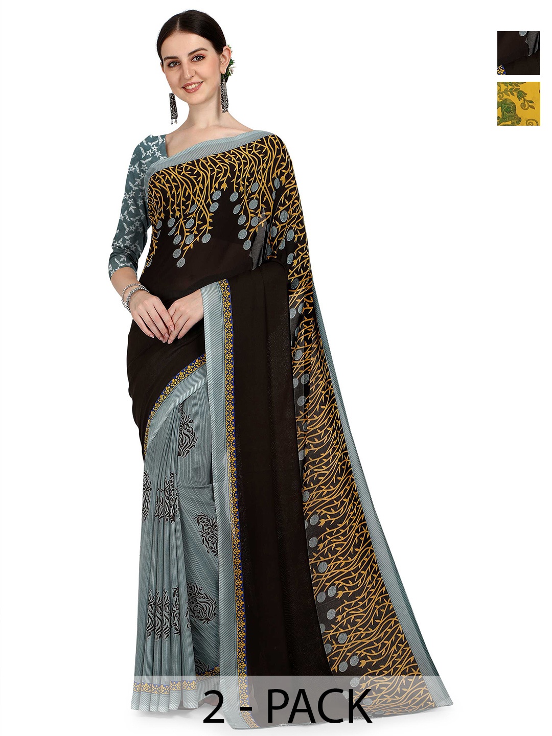 

ANAND SAREES Abstract 2-Piece Saree, Grey