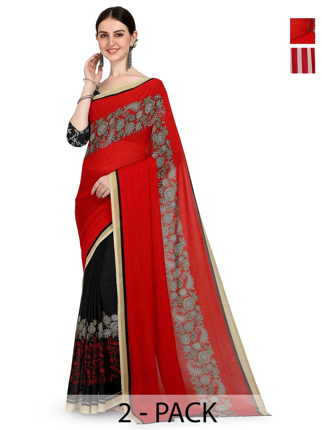 

ANAND SAREES Ethnic Motifs 2-Pack Saree, Red