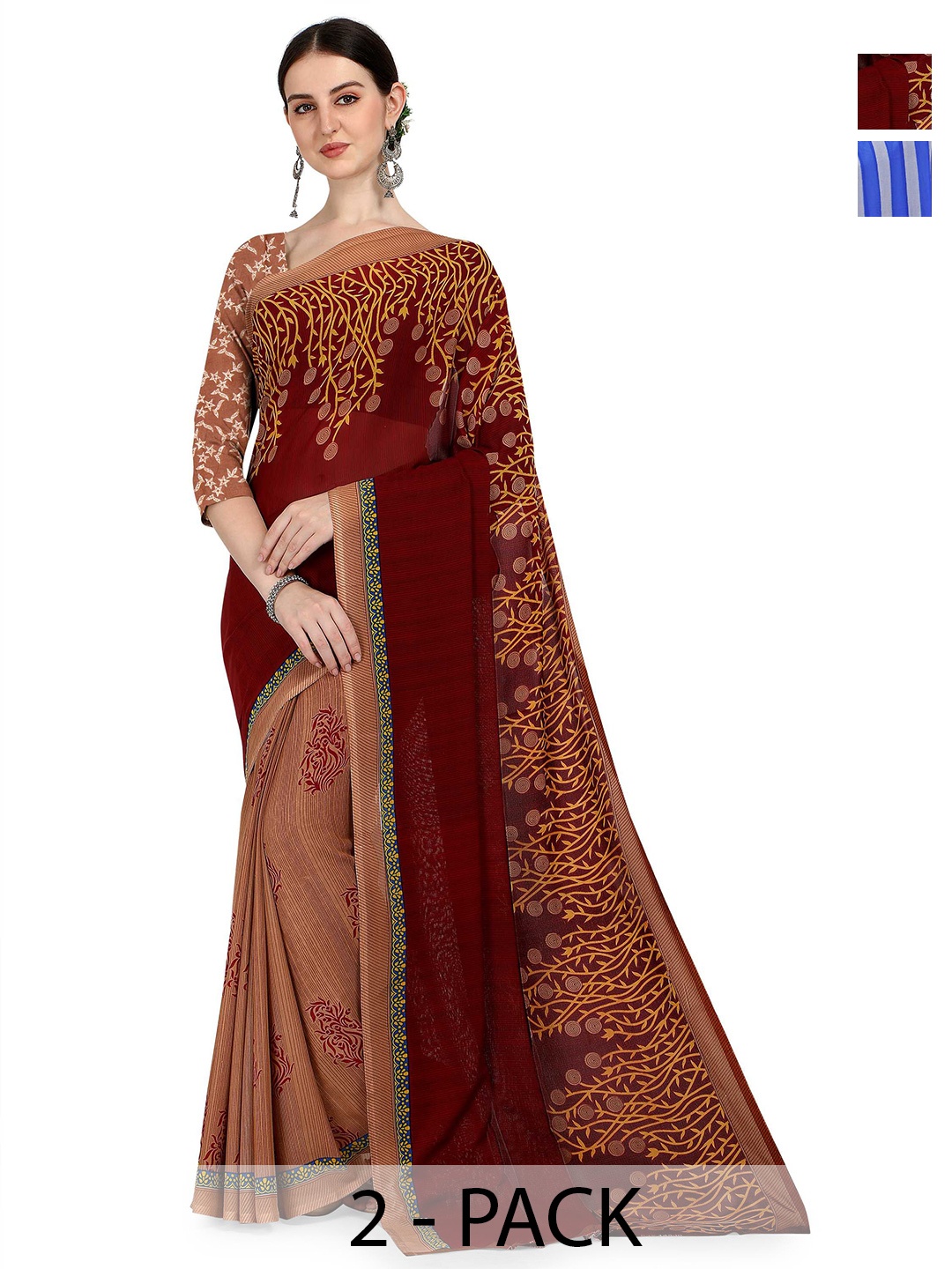 

ANAND SAREES Floral Printed Saree PACK OF 2, Maroon