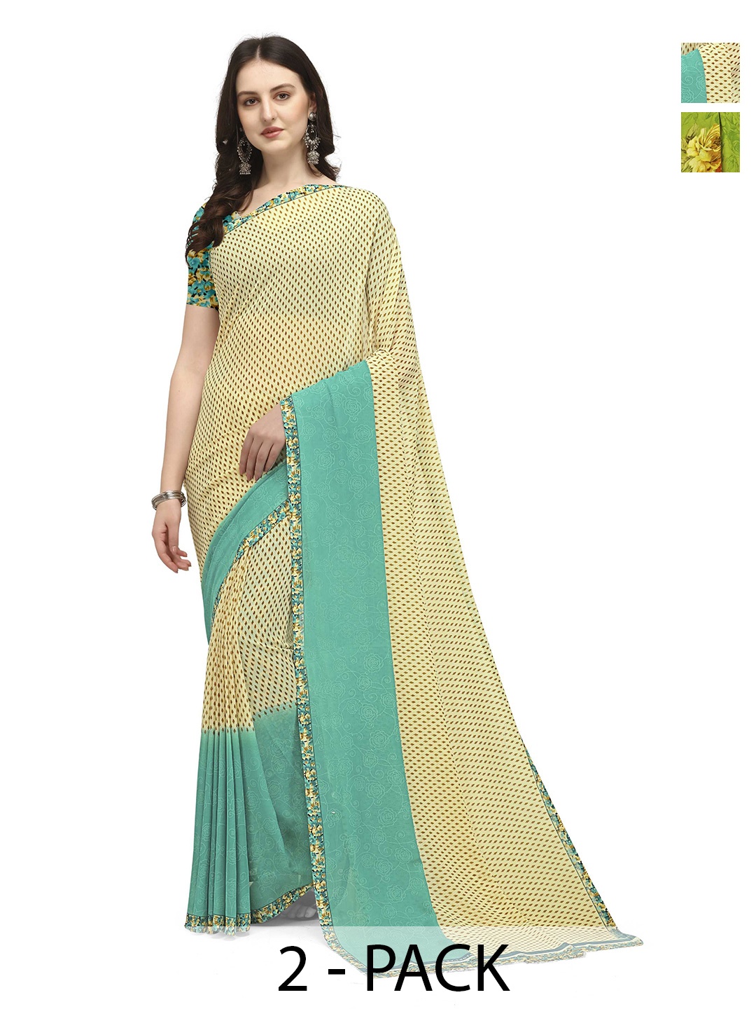 

ANAND SAREES Floral Poly Georgette Saree, Beige