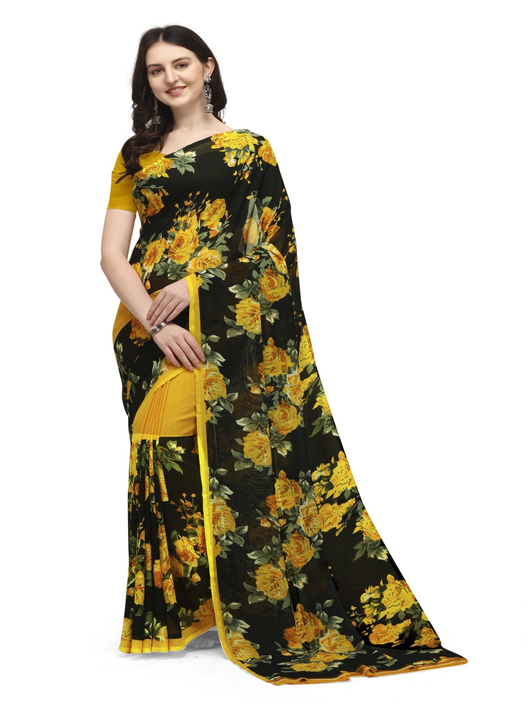

ANAND SAREES Floral 2-Pack Saree, Black