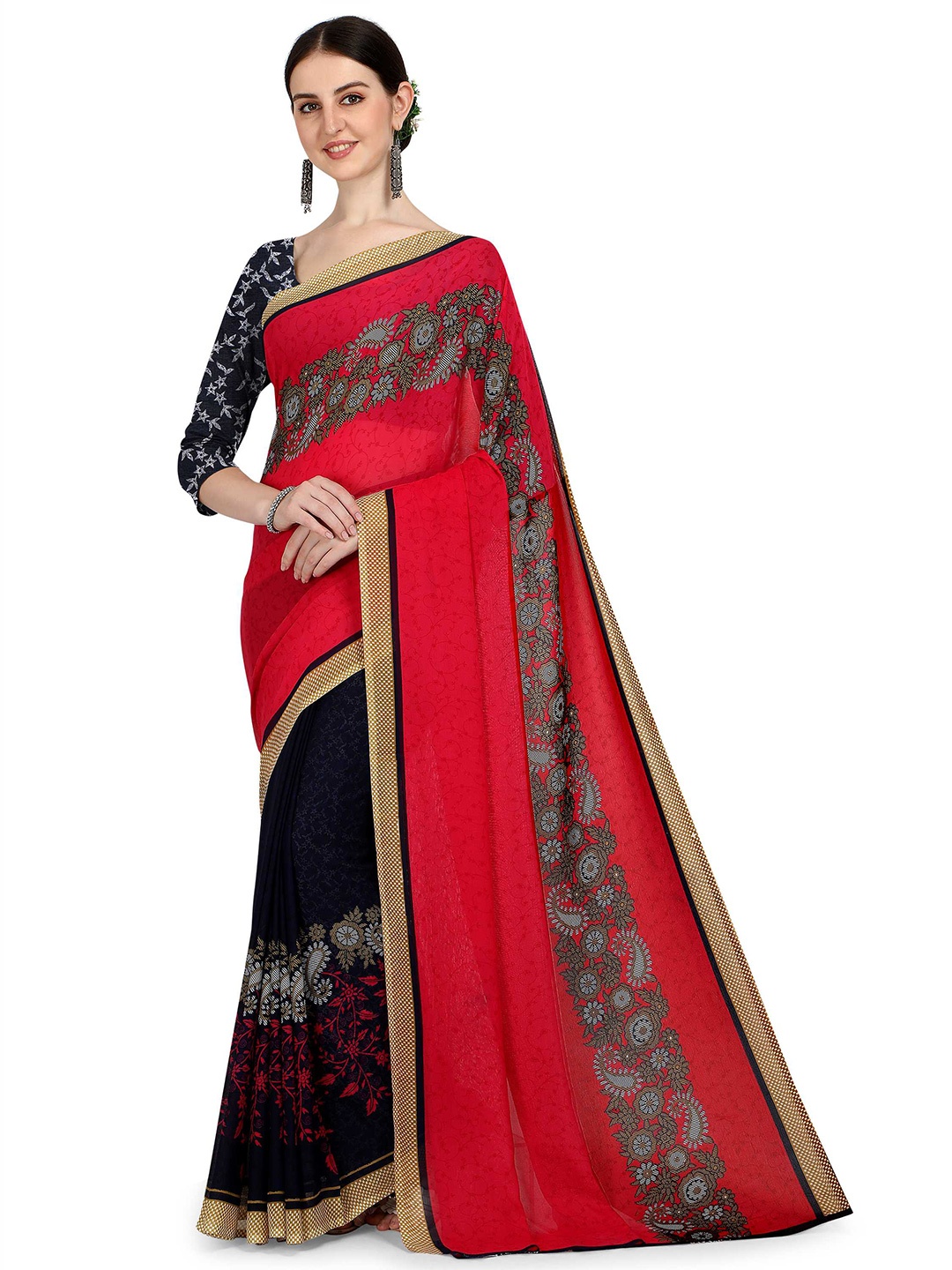

ANAND SAREES Pack of 2 Striped Saree, Red