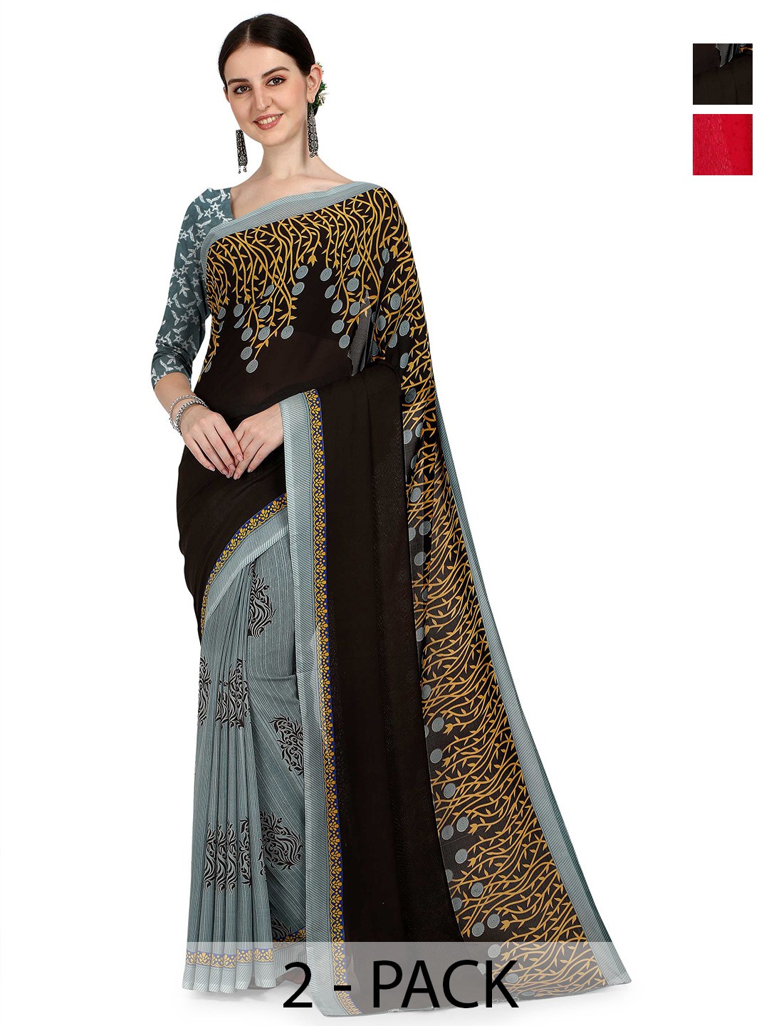 

ANAND SAREES Floral Printed Saree, Black
