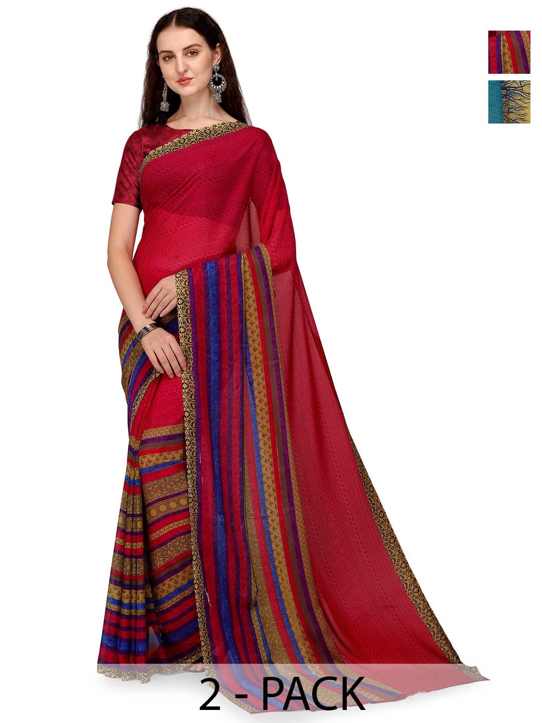 

ANAND SAREES Geometric 2-Pack Saree, Red