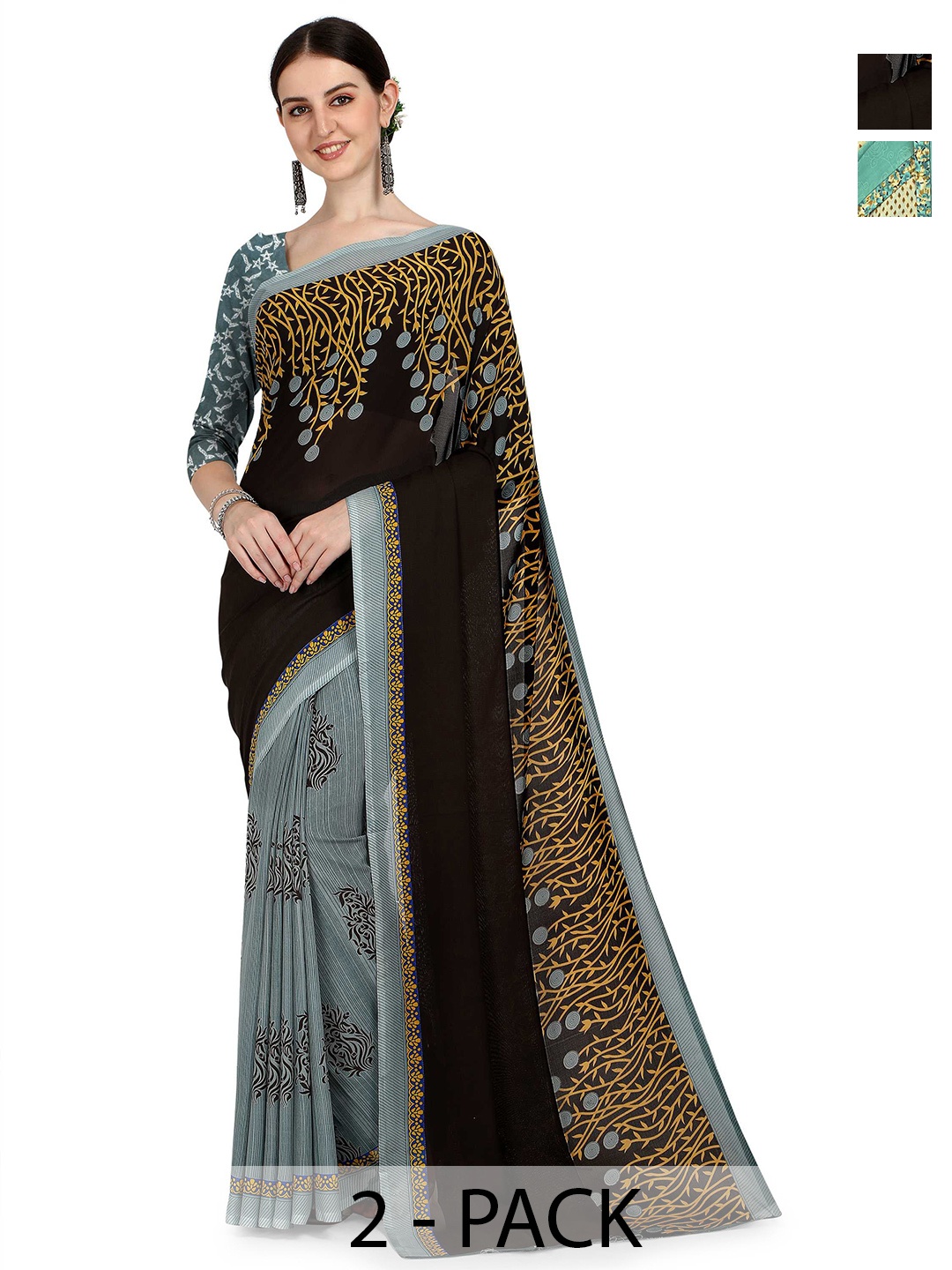 

ANAND SAREES Pack of-2 Floral Printed Saree, Grey