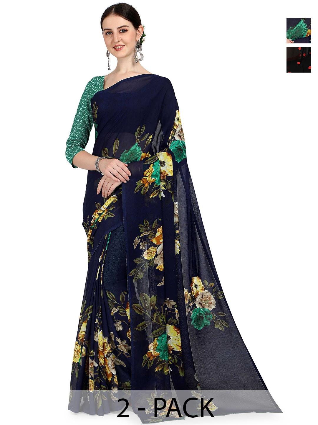 

ANAND SAREES Floral 2-Pack Saree, Blue