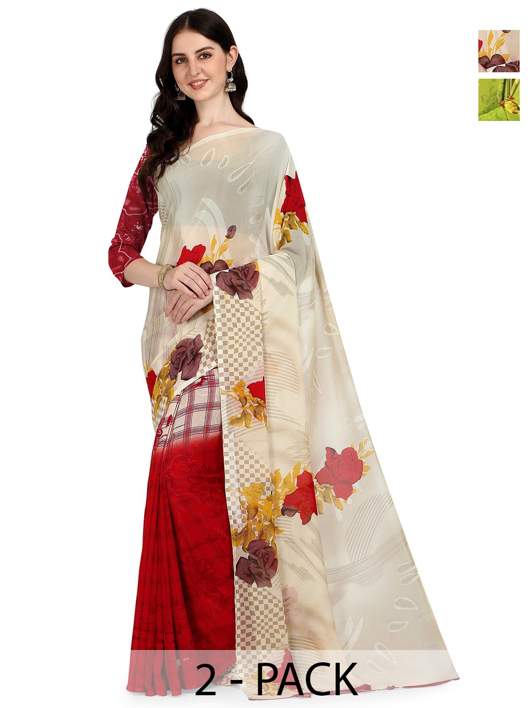 

ANAND SAREES Floral Poly Georgette Saree, White