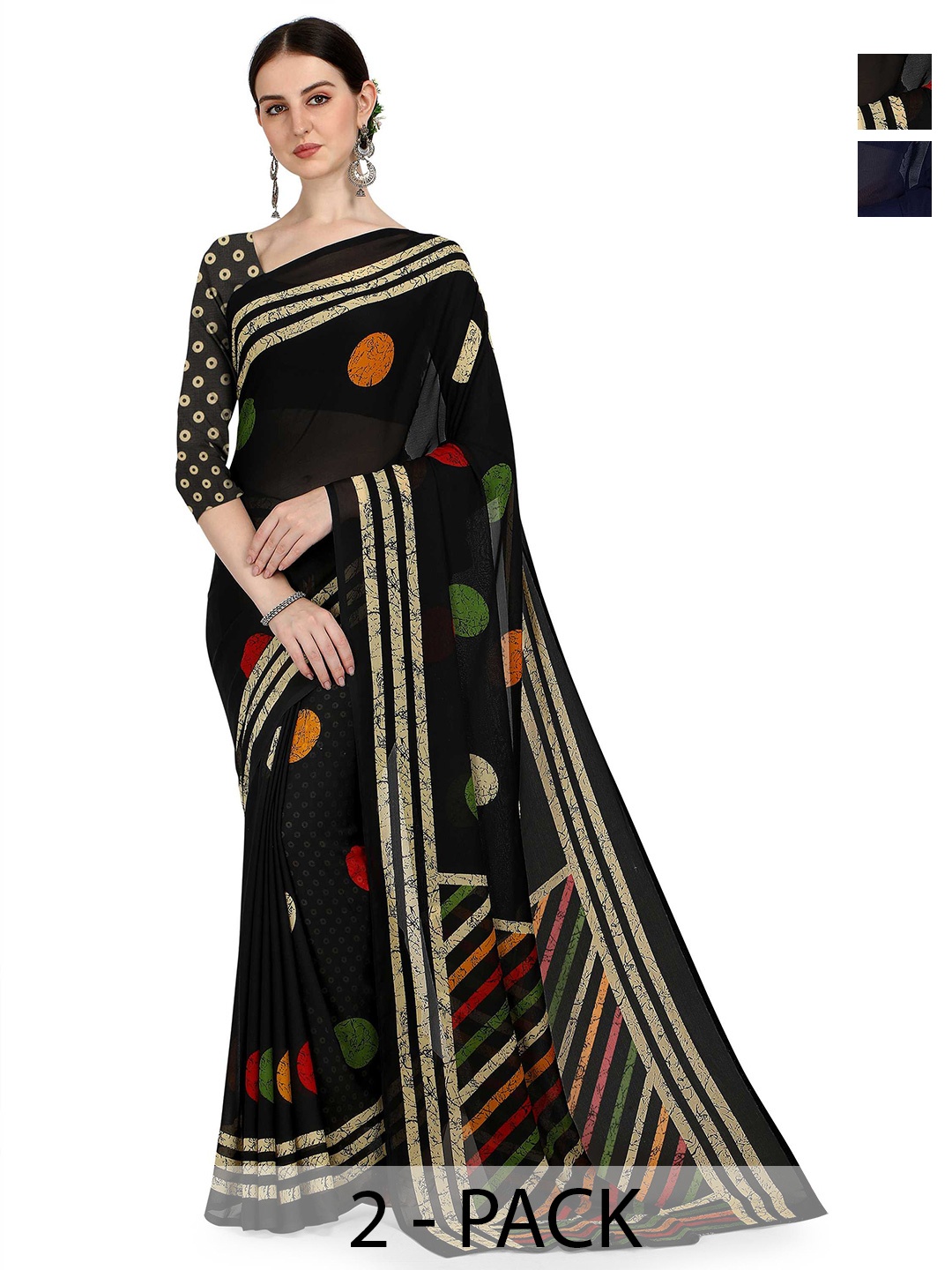 

ANAND SAREES Polka Dot Saree Pack of 2, Black