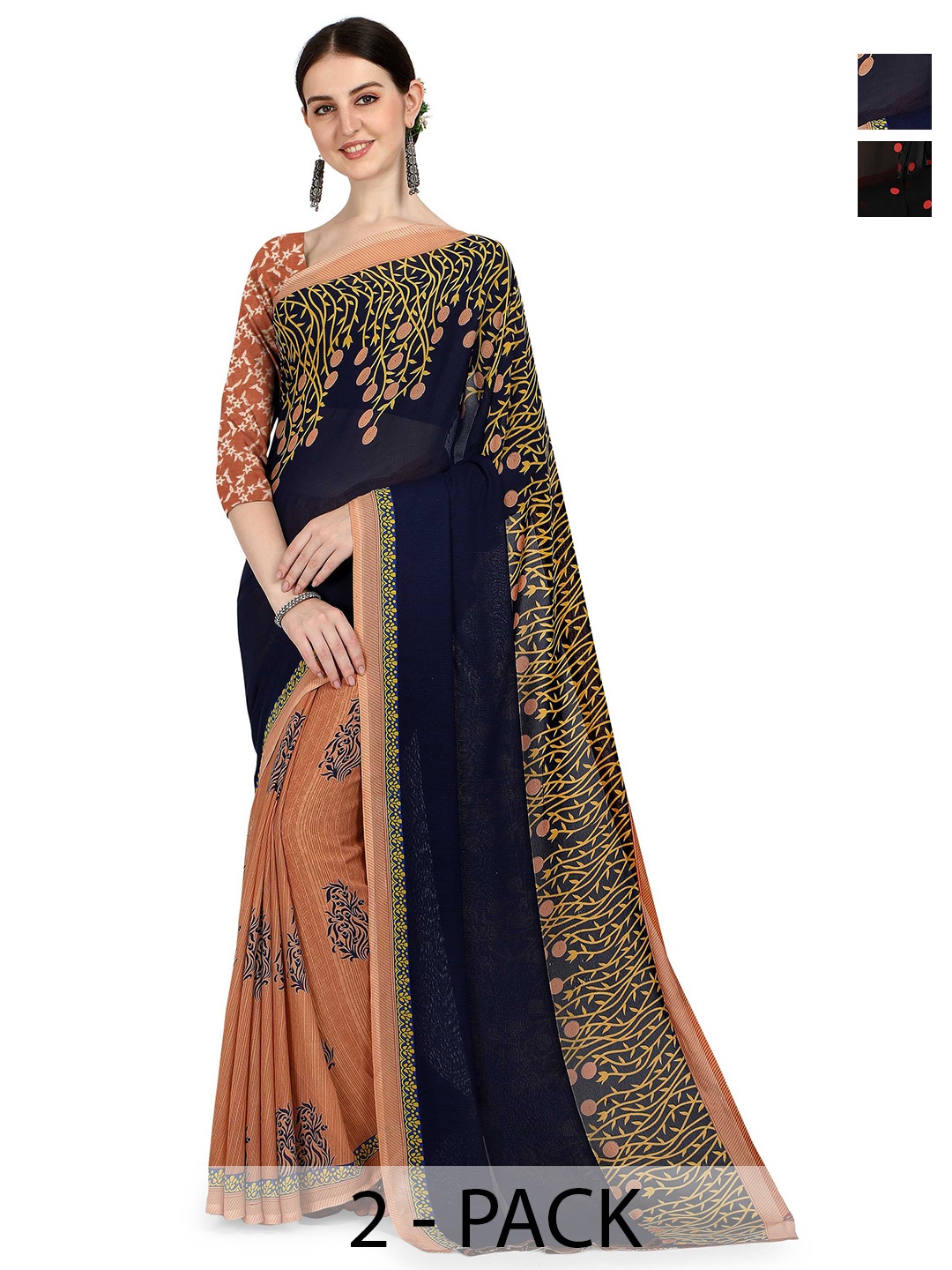 

ANAND SAREES Printed Floral Saree, Navy blue