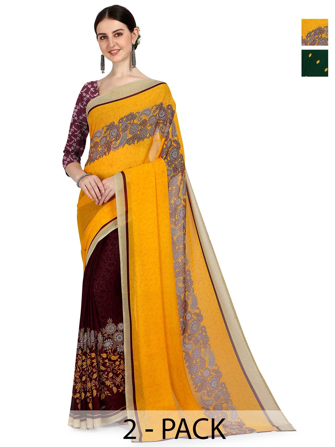 

ANAND SAREES Ethnic Motifs 2-Pack Saree, Yellow