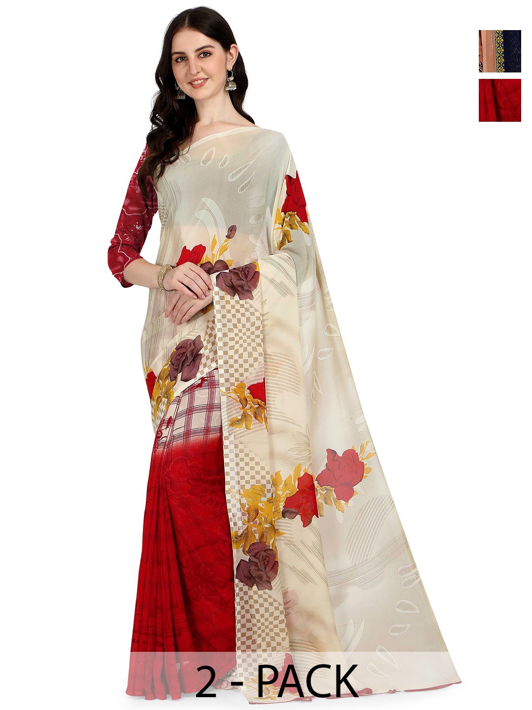 

ANAND SAREES Floral Saree Pack of 2, White