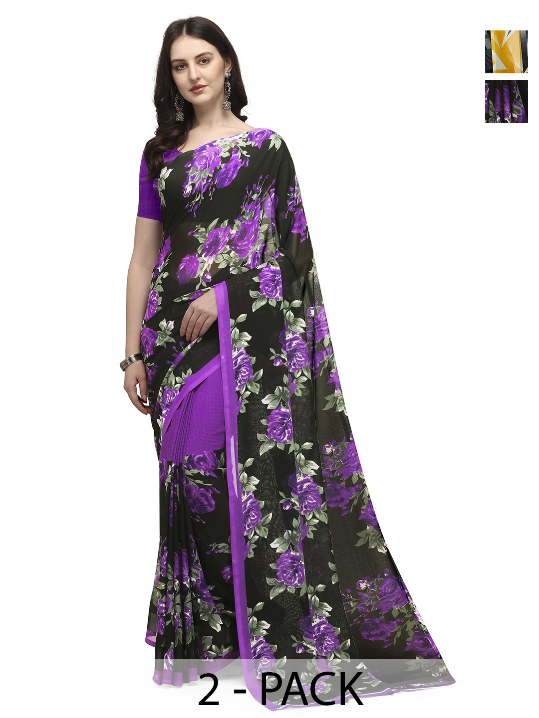 

ANAND SAREES Floral Printed Pack of 2 Saree, Lavender