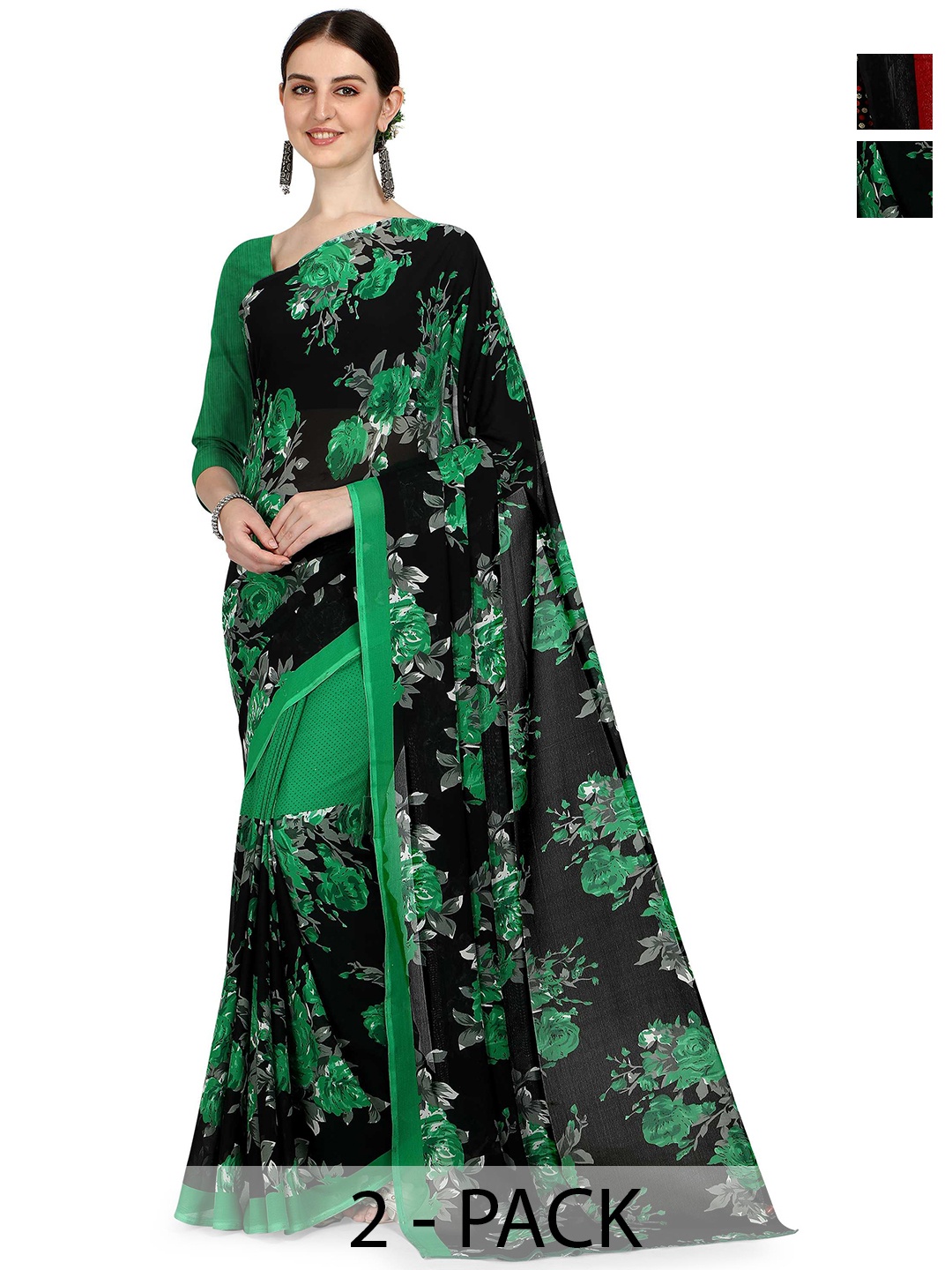 

ANAND SAREES Pack of-2 Floral Printed Saree, Black