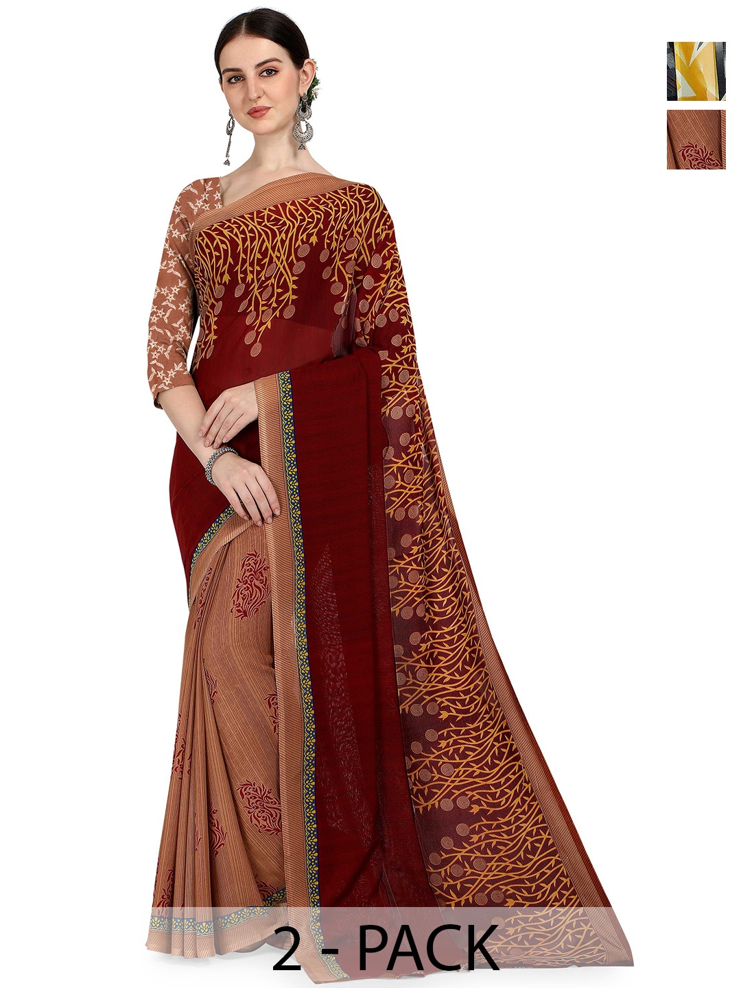 

ANAND SAREES Abstract Pack of 2 Saree, Brown