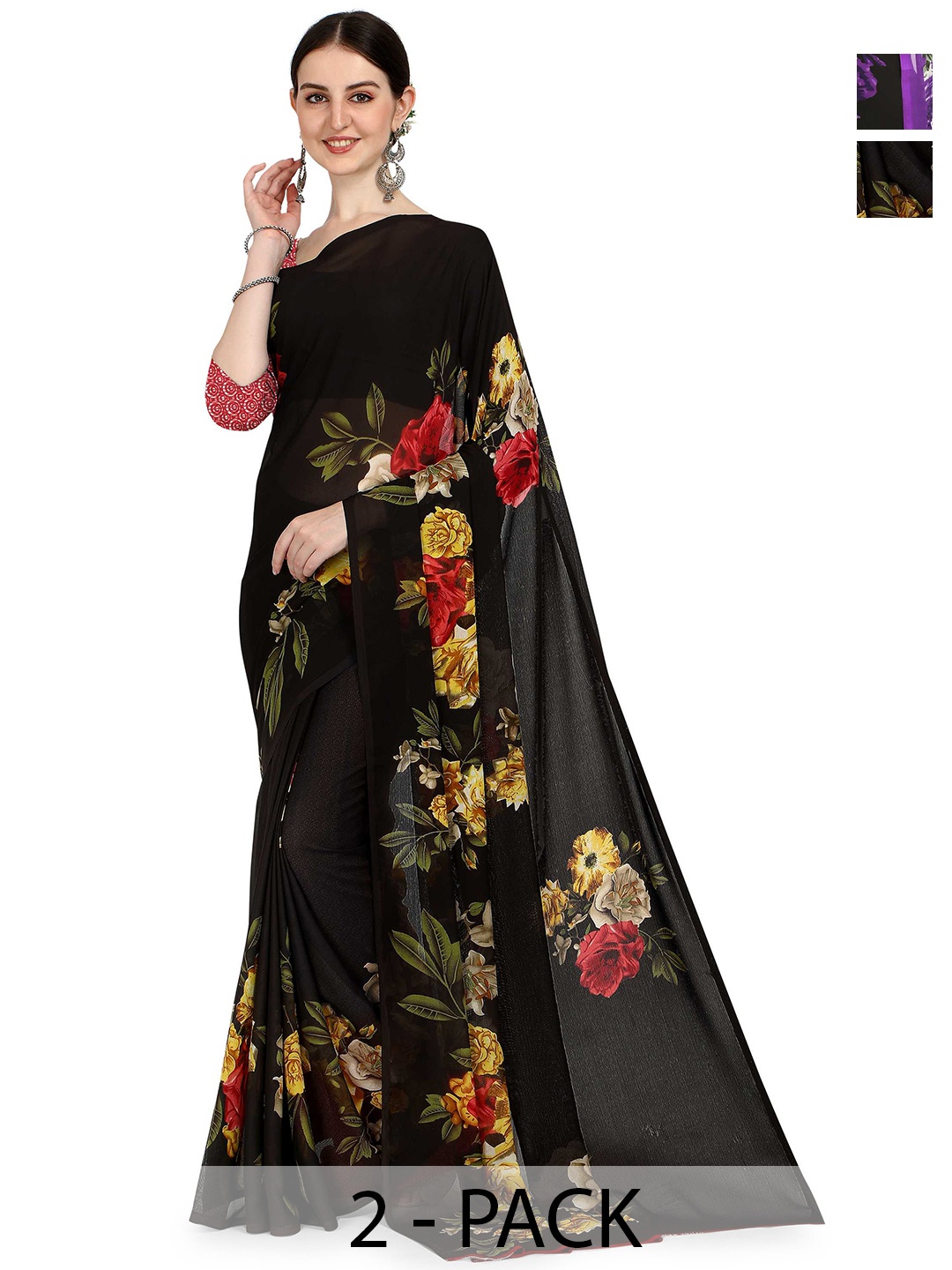 

ANAND SAREES Floral Poly Georgette Saree, Navy blue