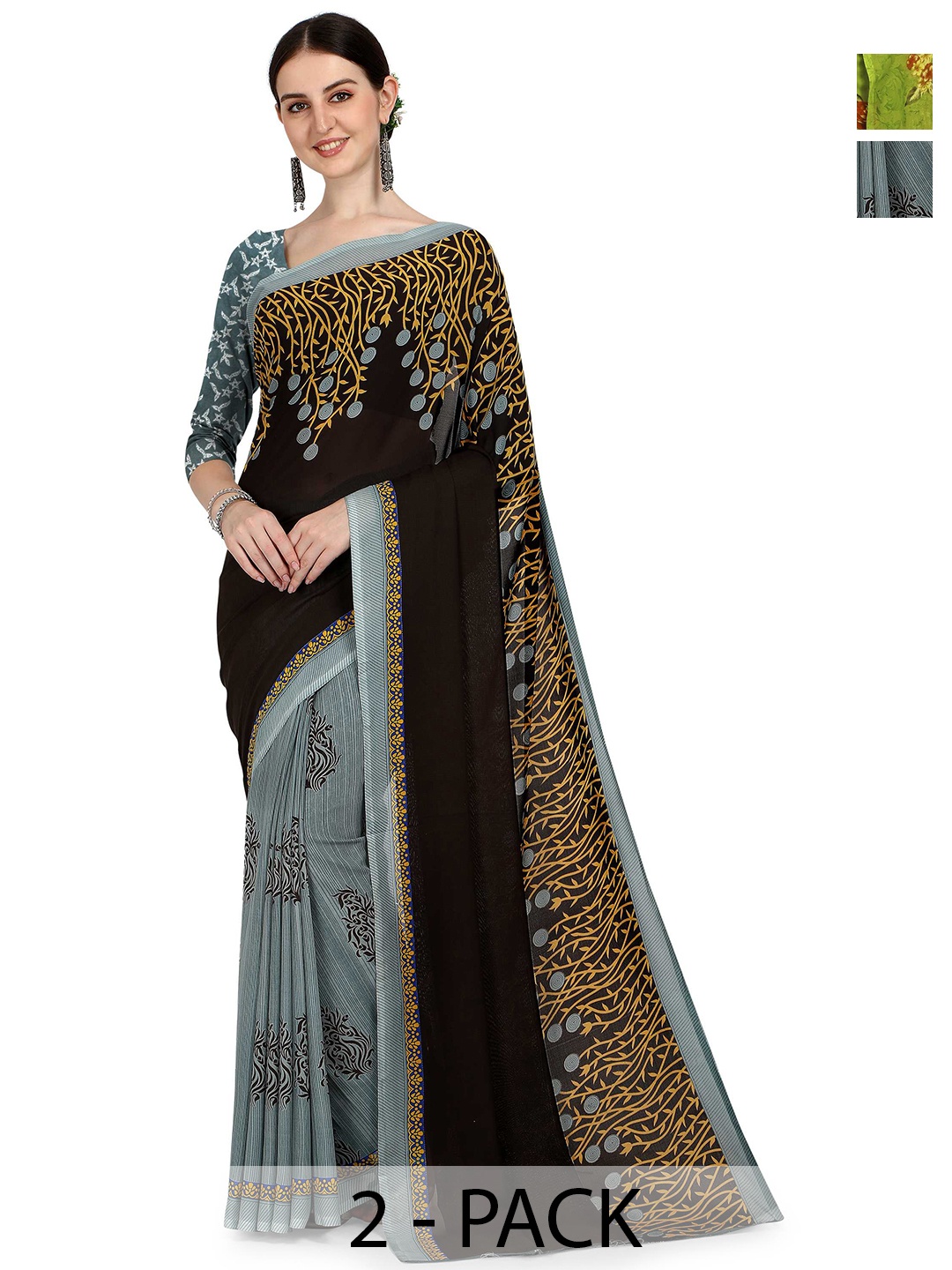 

ANAND SAREES Floral Poly Georgette Saree, Grey