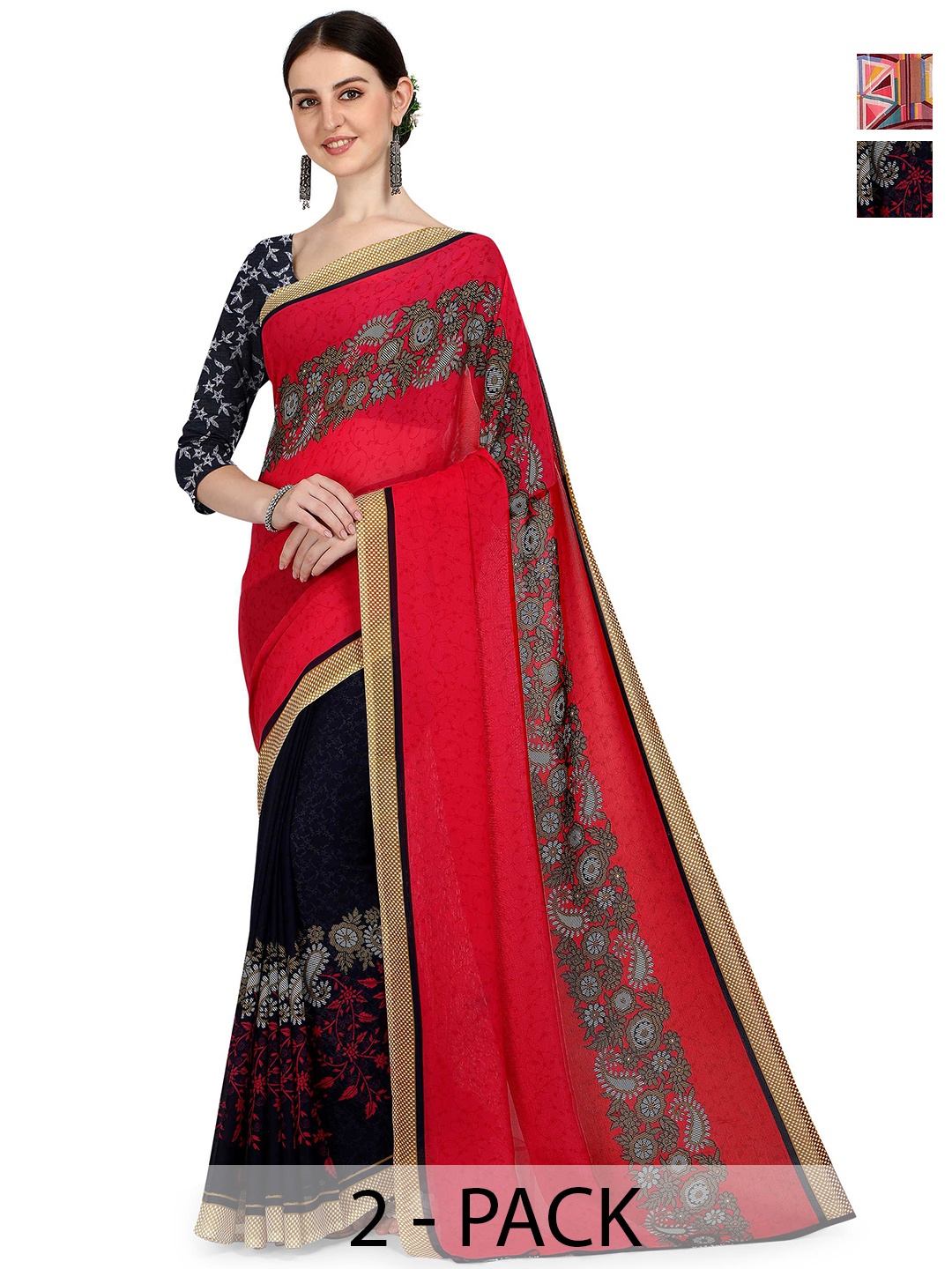 

ANAND SAREES Ethnic Motifs 2-Pack Saree, Black
