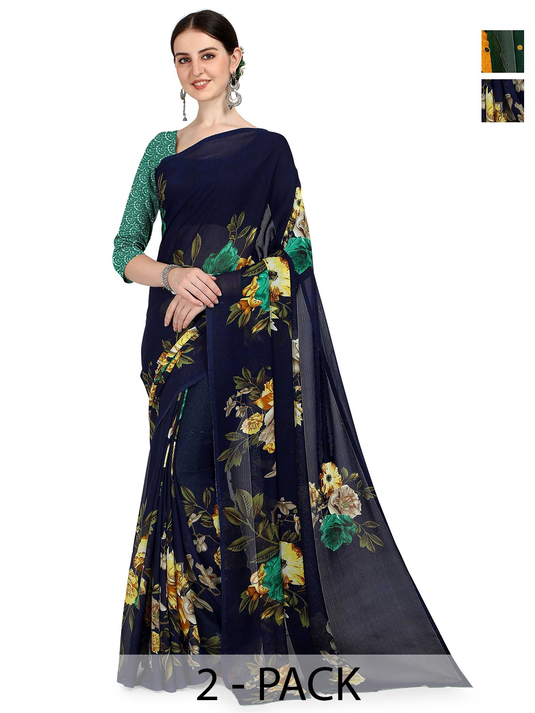 

ANAND SAREES Floral 2-Pack Saree, Green