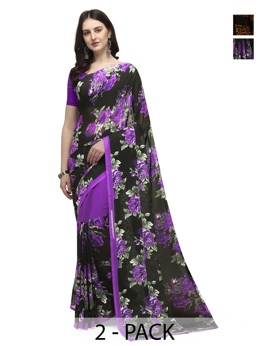 

ANAND SAREES Pack Of 2 Floral Saree With Blouse Piece, Purple