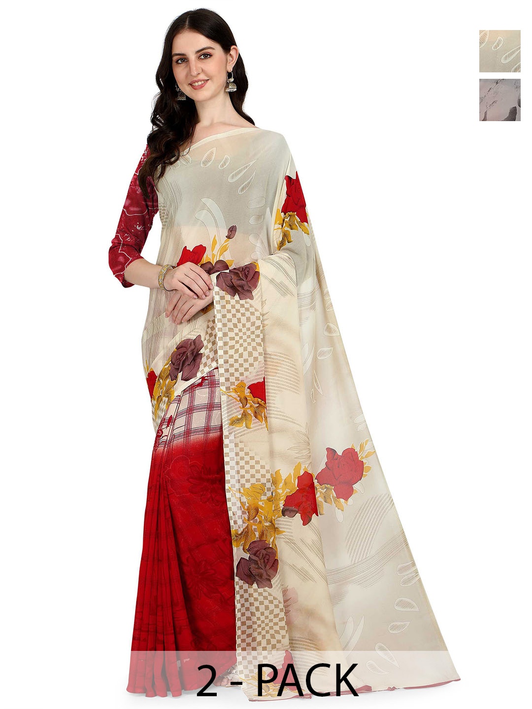 

ANAND SAREES Pack Of 2 Floral Saree With Blouse Piece, White