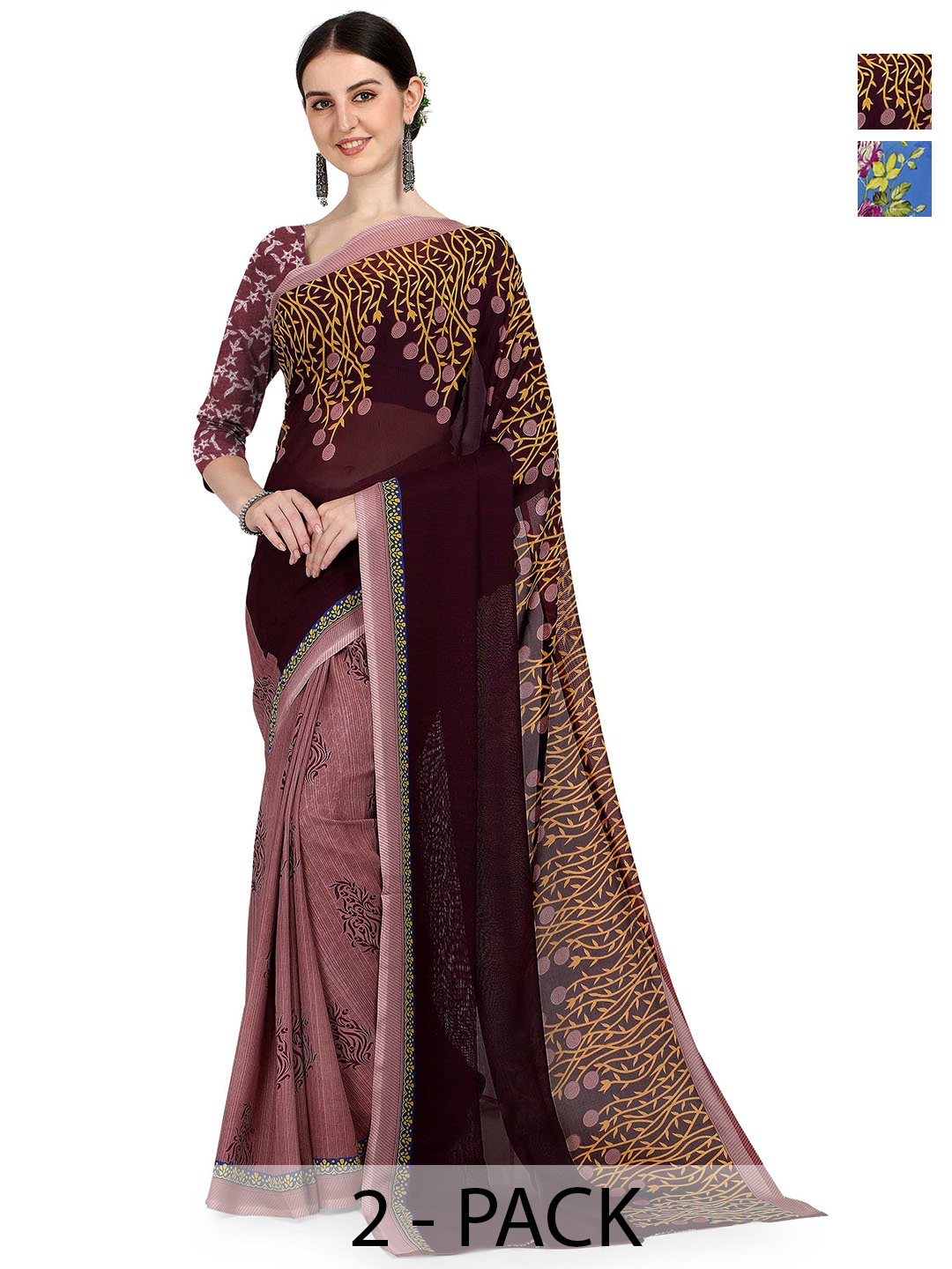 

ANAND SAREES Pack of-2 Floral Printed Saree, Purple