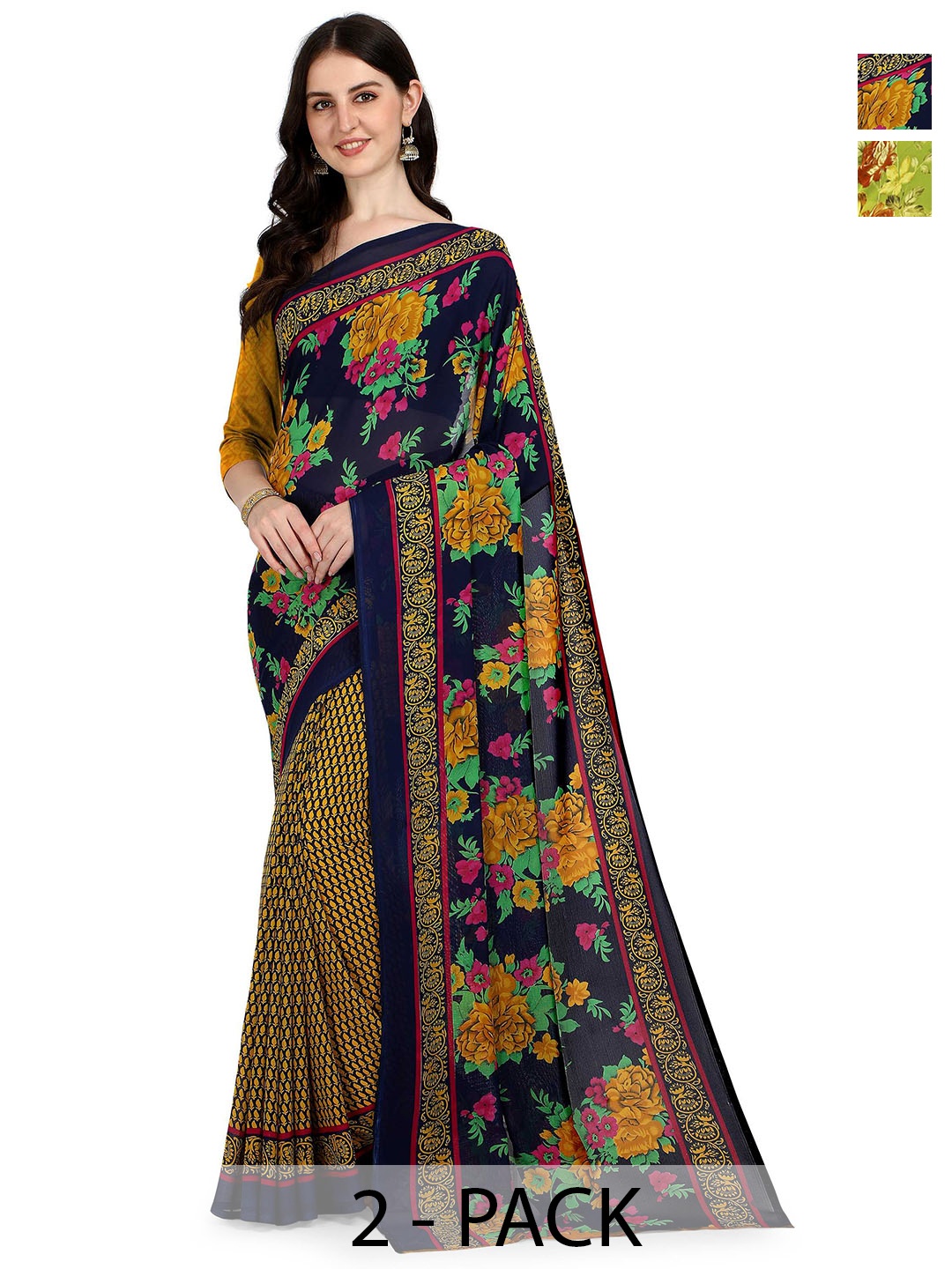 

ANAND SAREES Floral Poly Georgette Saree, Green